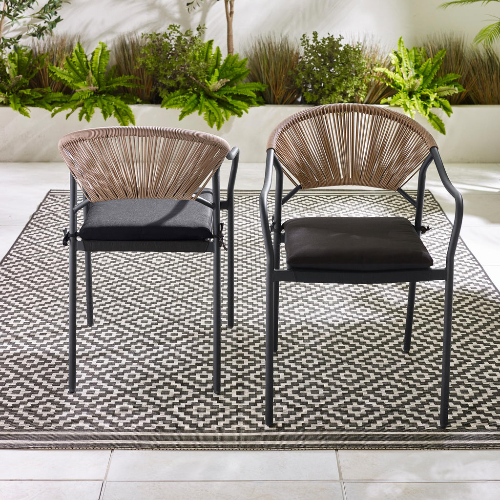 2x Elba Black & Rattan Garden Dining Chairs