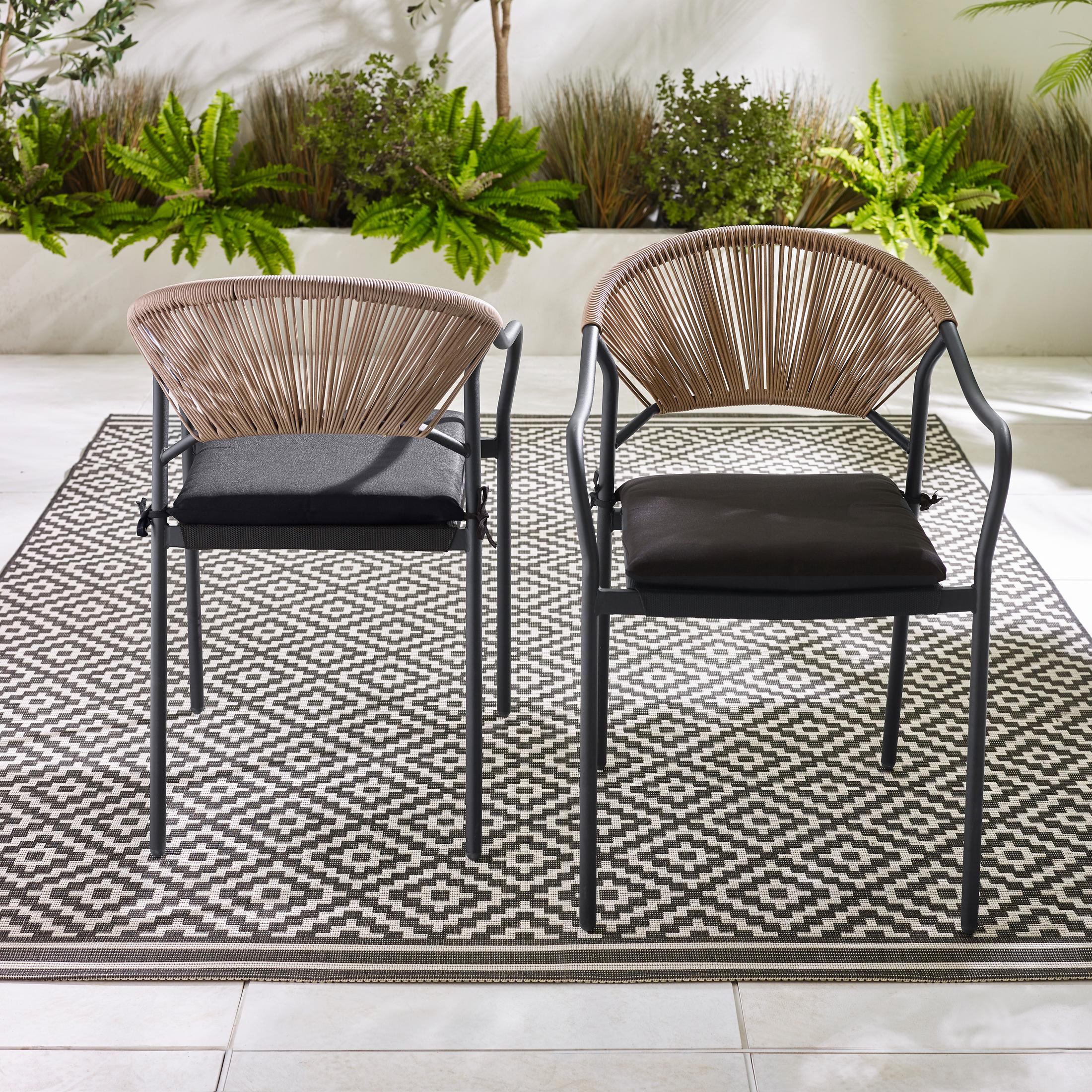 2x Elba Black & Rattan Garden Dining Chairs