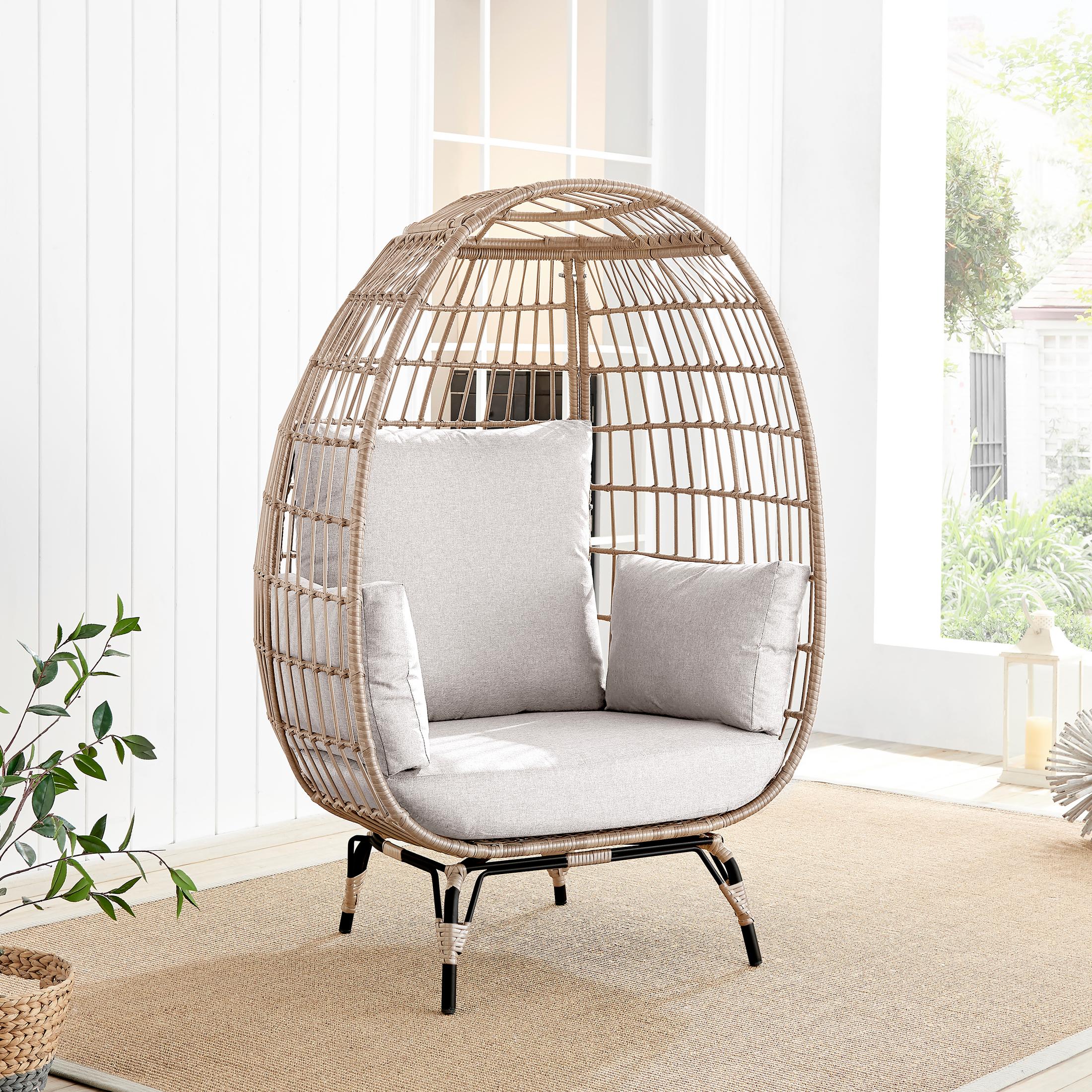 Beige Rattan Garden Egg Chair Seat