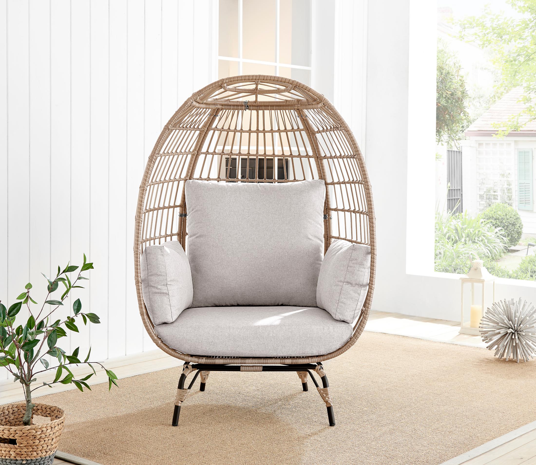 Beige Rattan Garden Egg Chair Seat