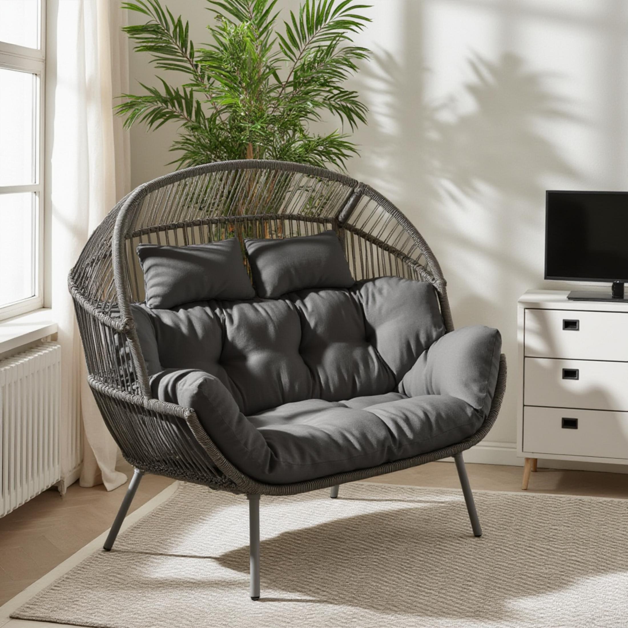 Grey Indoor / Outdoor Rattan Double Egg Chair Seat