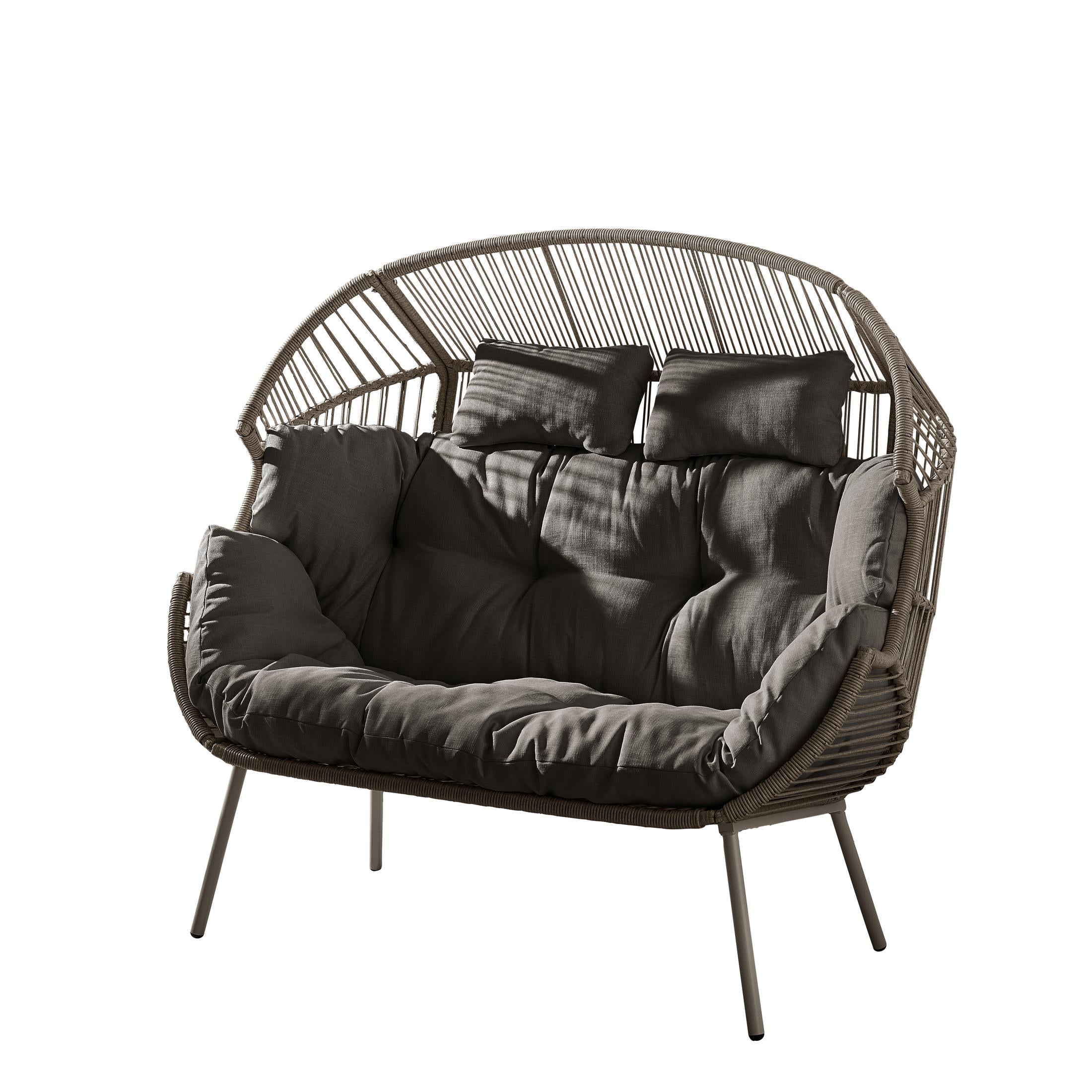 Grey Indoor / Outdoor Rattan Double Egg Chair Seat