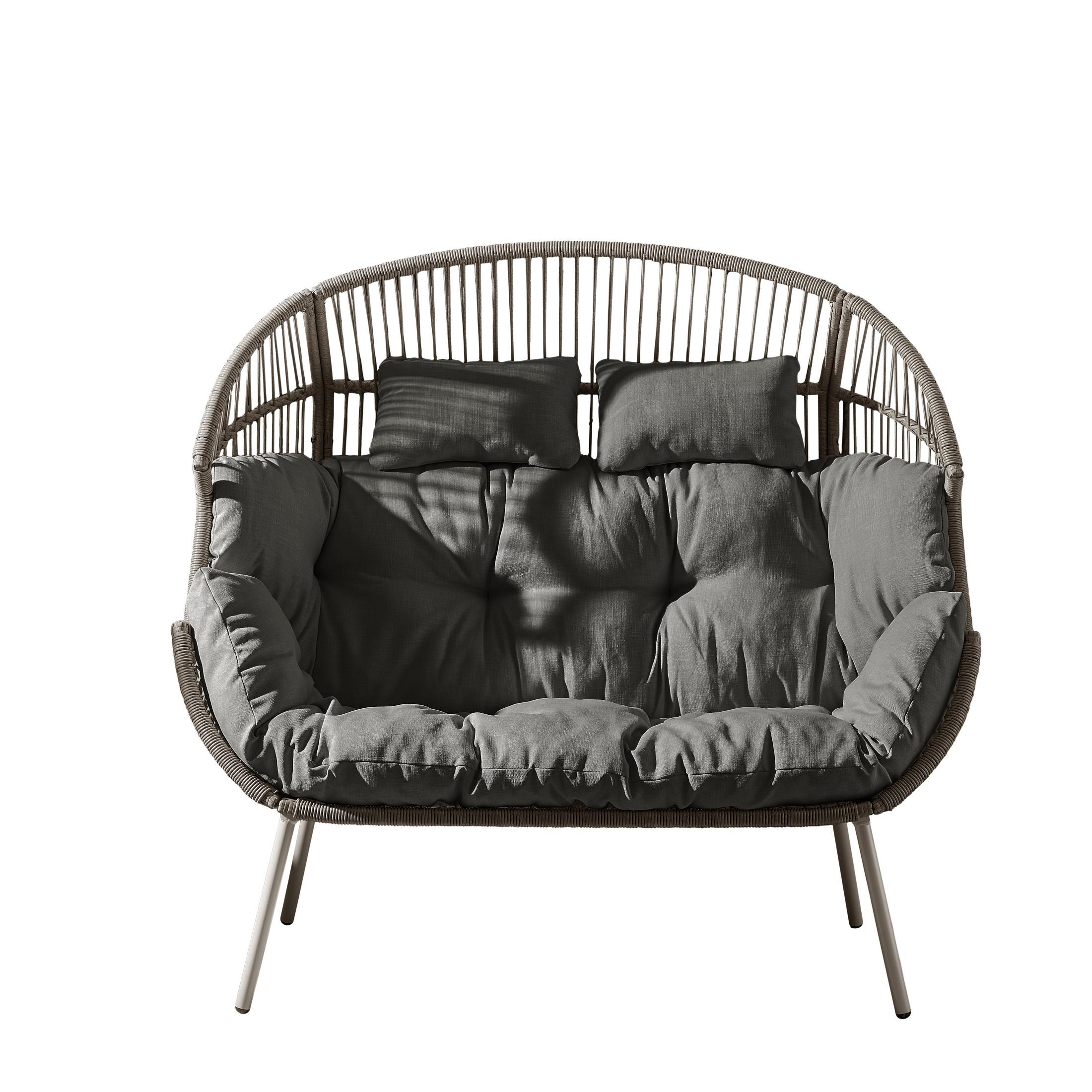 Grey Indoor / Outdoor Rattan Double Egg Chair Seat