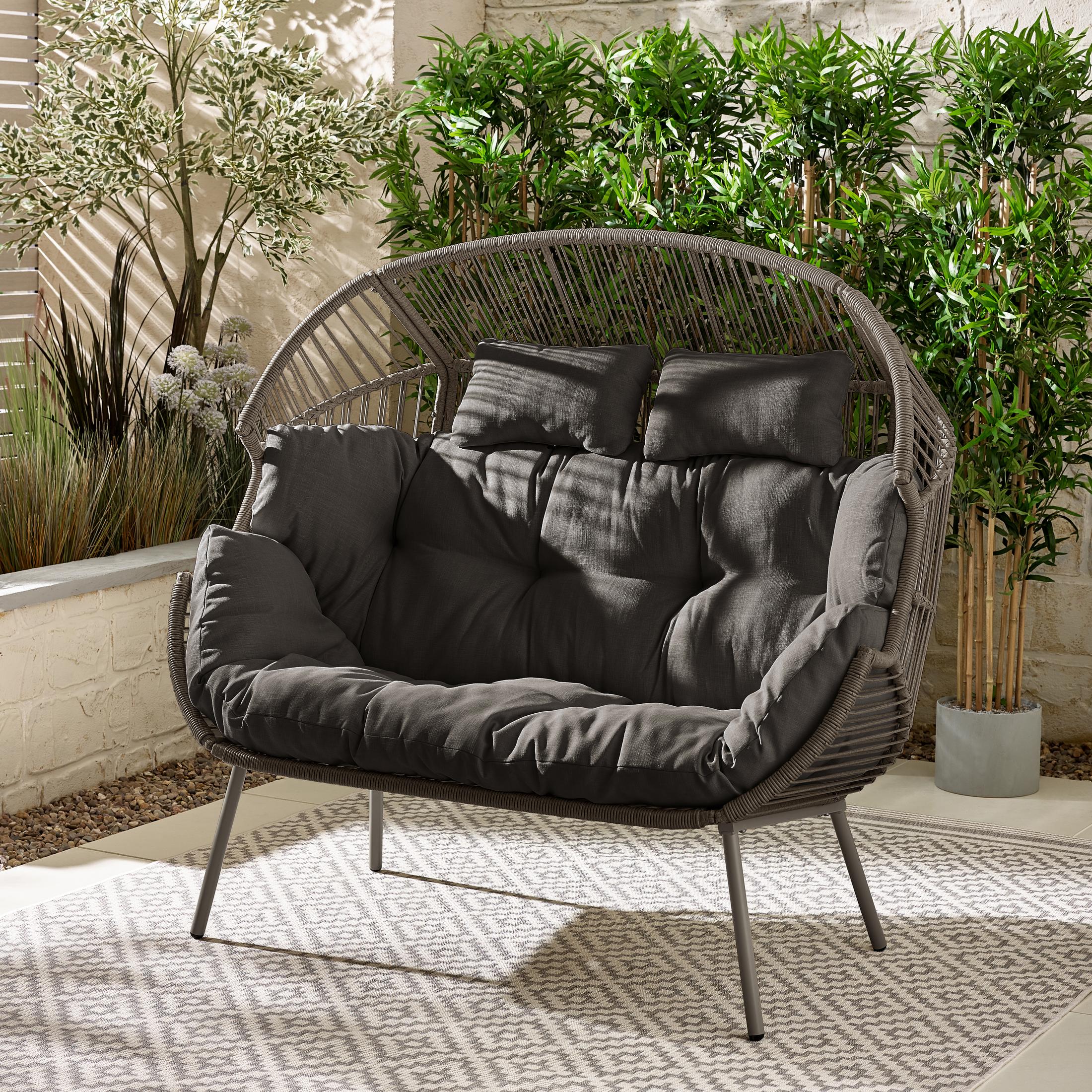 Grey Rattan & Grey Garden Double Egg Chair Seat