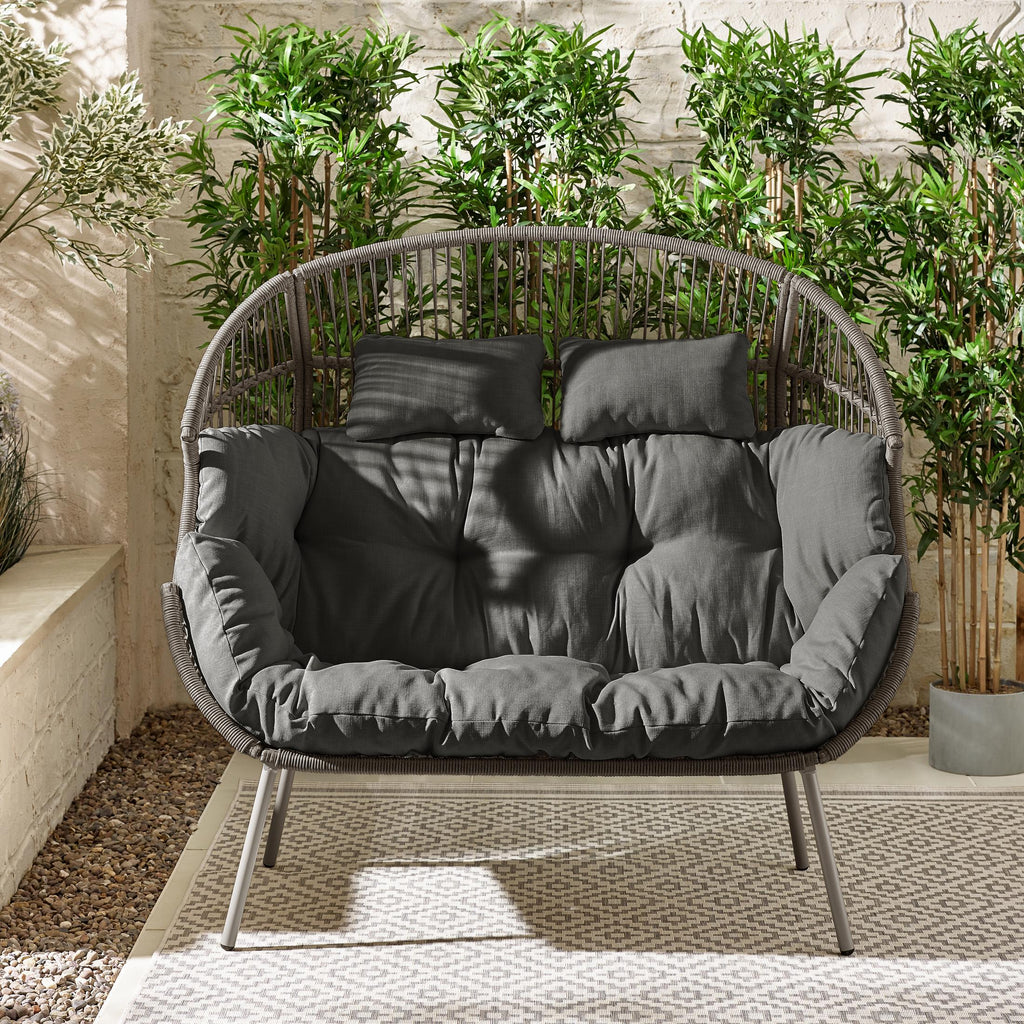 Grey Rattan & Grey Garden Double Egg Chair Seat