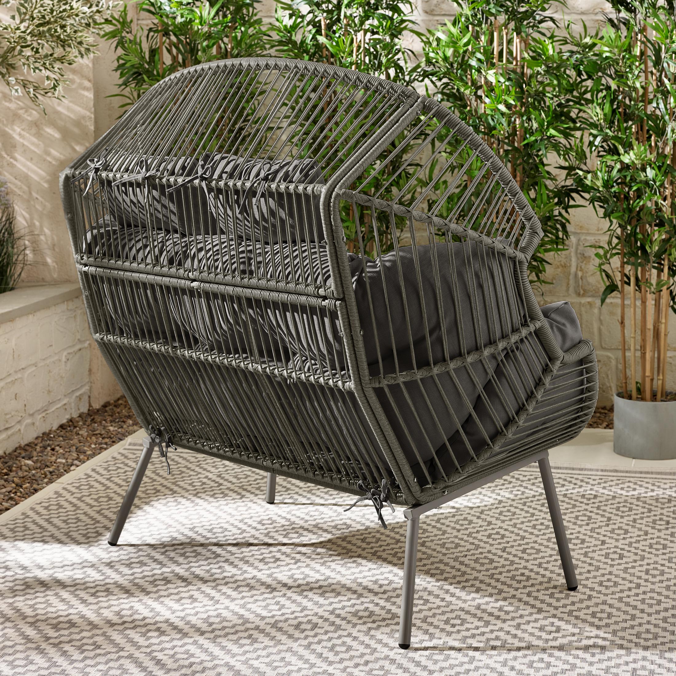 Grey Rattan & Grey Garden Double Egg Chair Seat