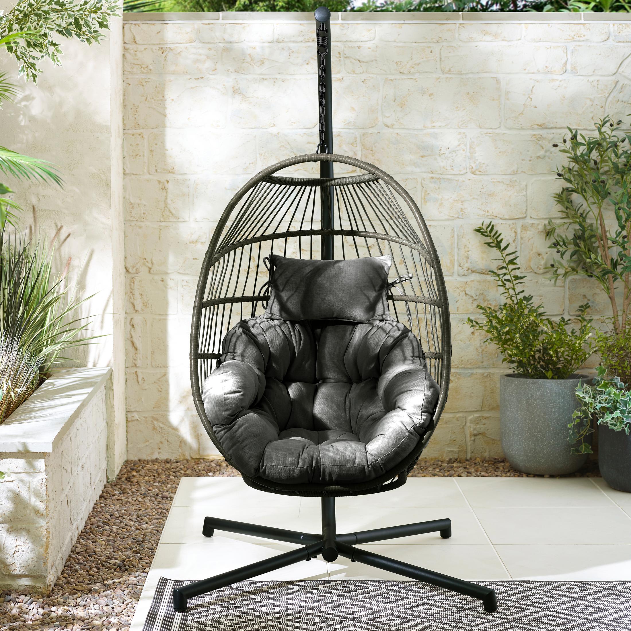 Grey Rattan & Grey Garden Hanging Egg Chair Seat