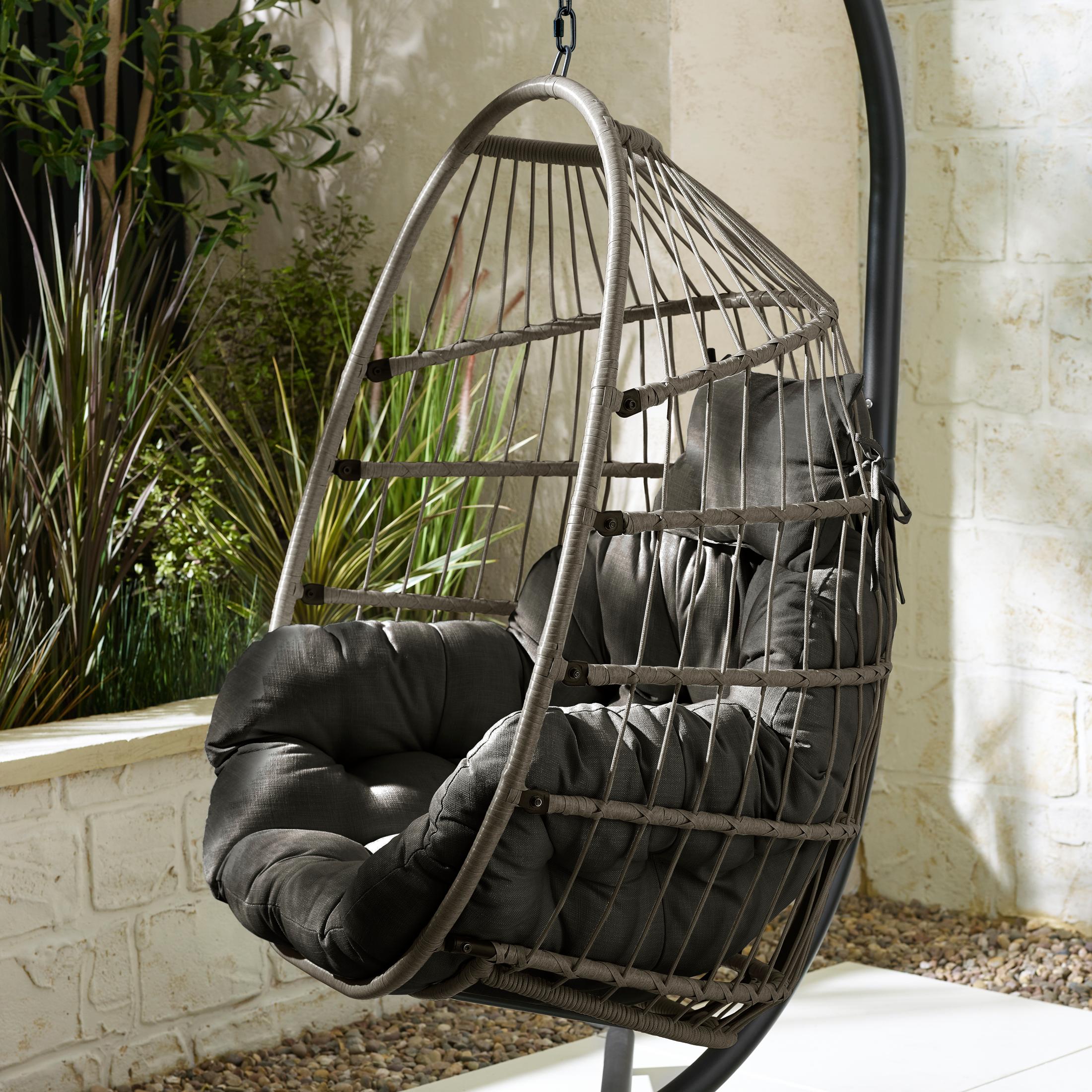 Grey Rattan & Grey Garden Hanging Egg Chair Seat