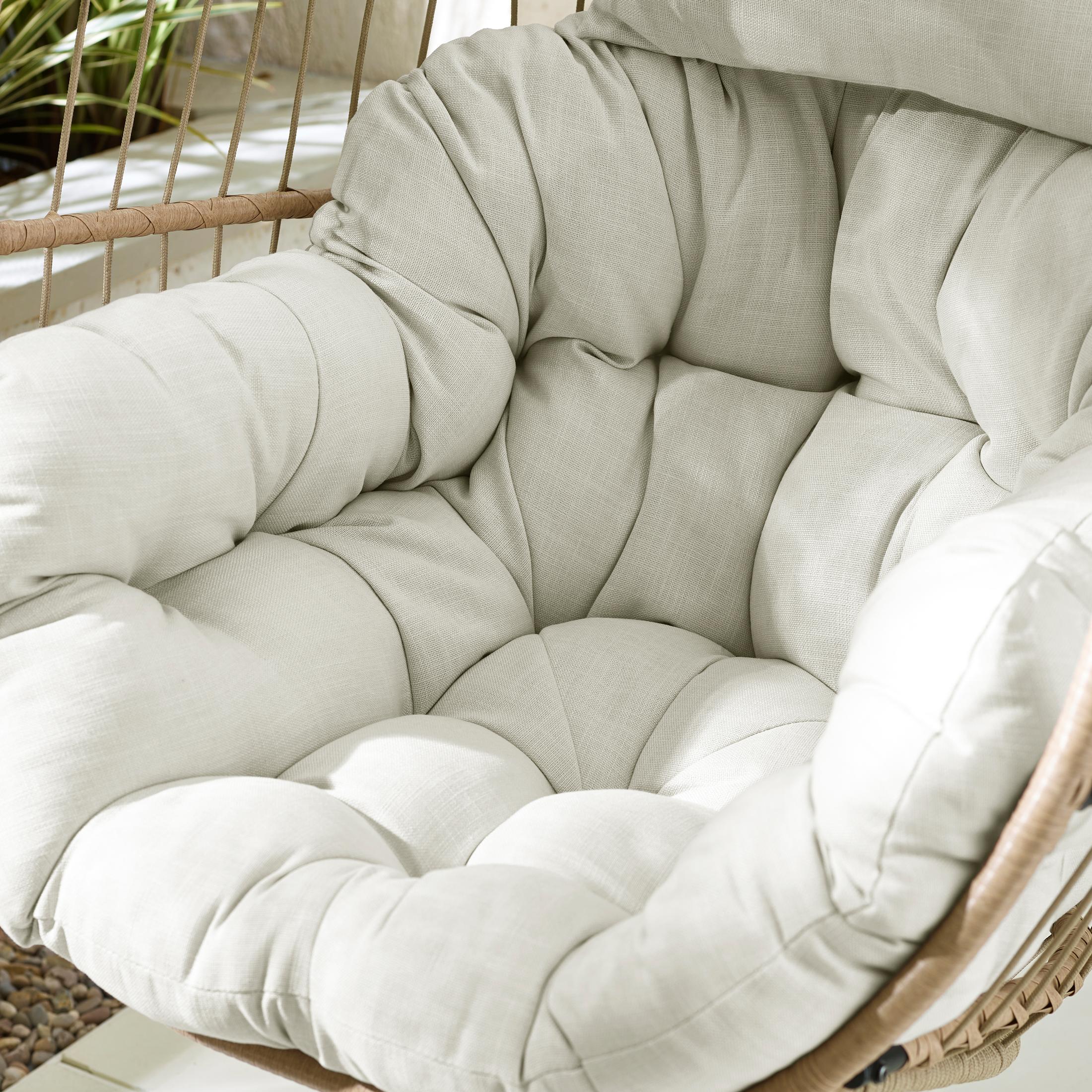 Beige Rattan & Cream Garden Hanging Egg Chair Seat