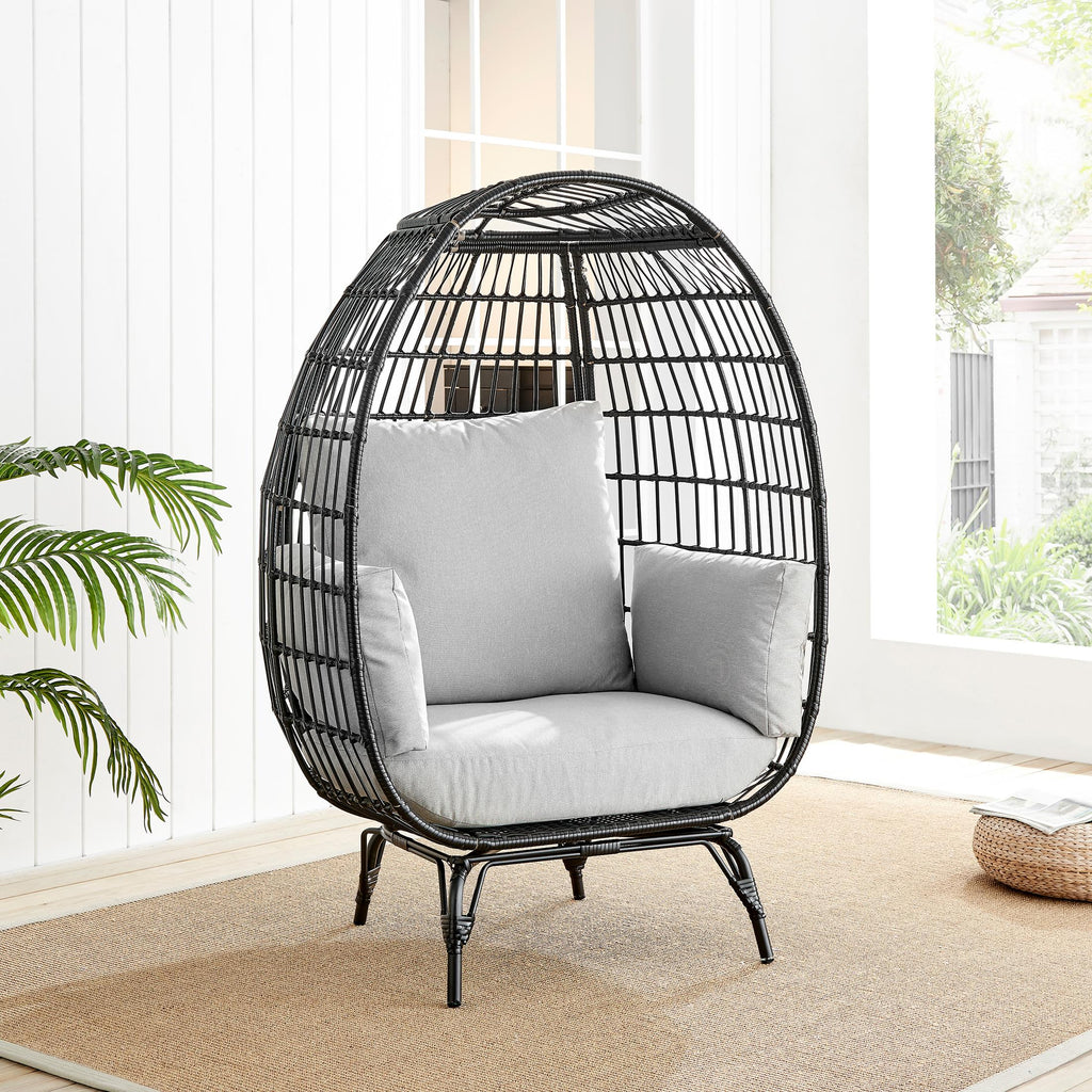 Black Rattan & Grey Garden Egg Chair Seat