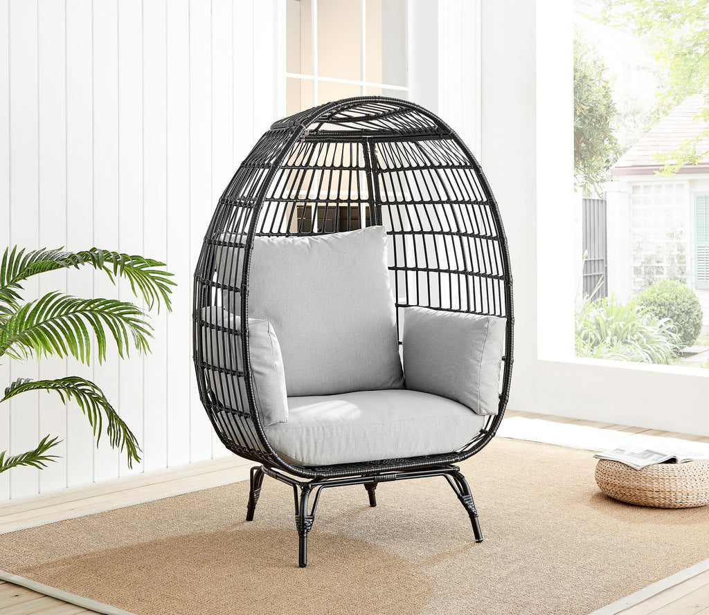 Black Rattan & Grey Garden Egg Chair Seat