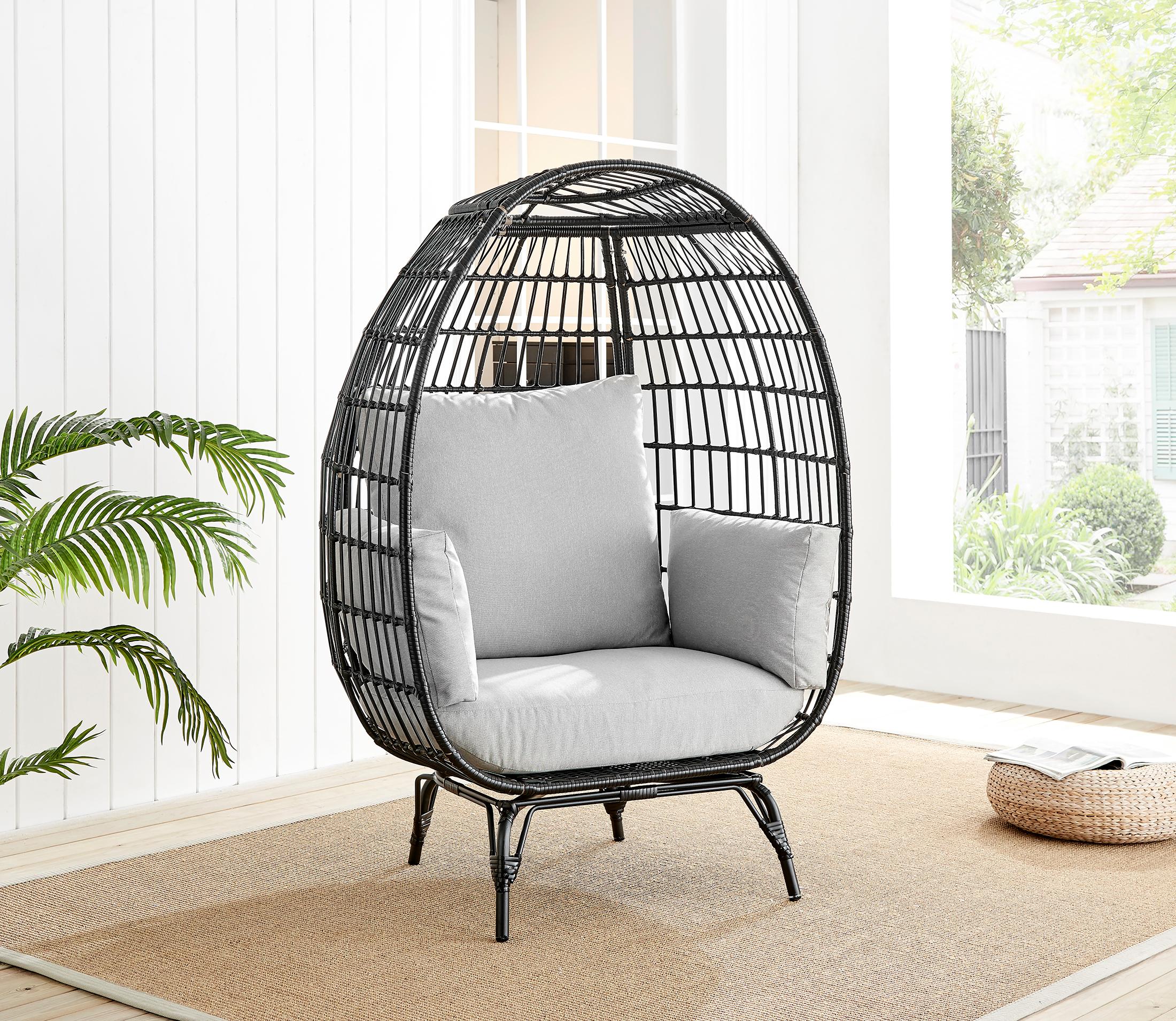 Black Rattan & Grey Garden Egg Chair Seat