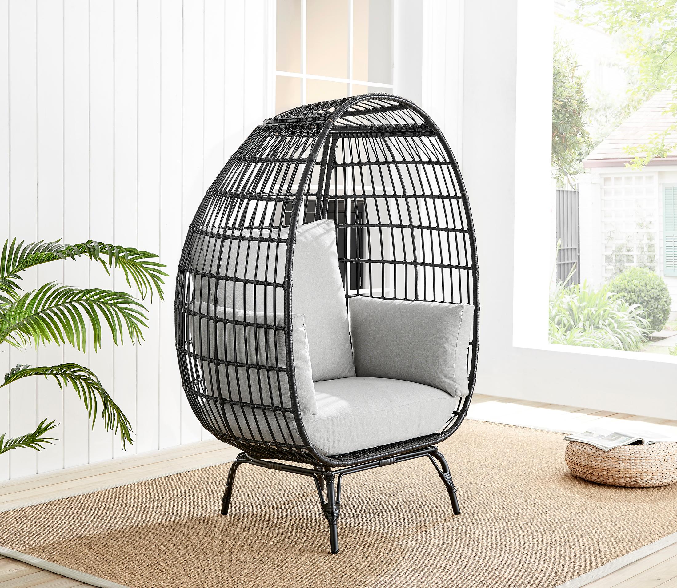 Black Rattan & Grey Garden Egg Chair Seat