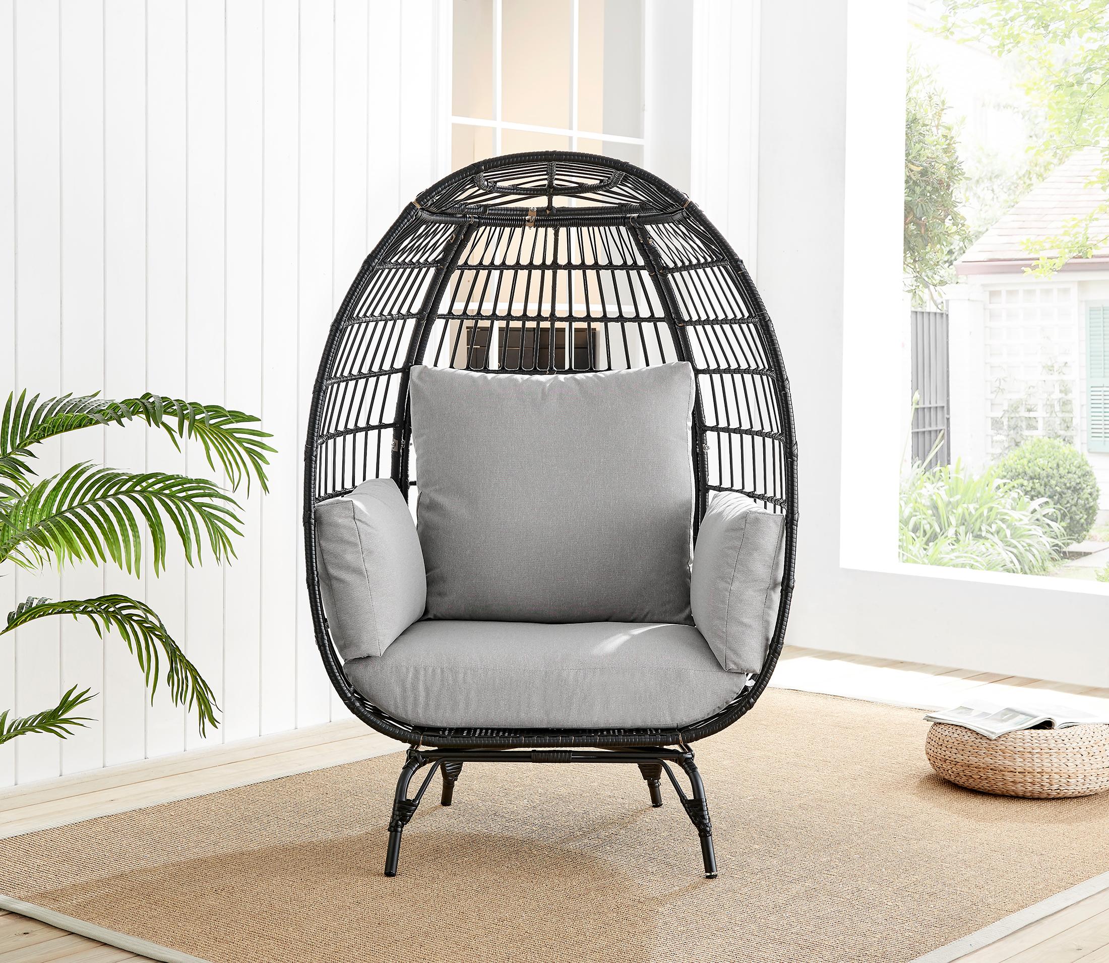 Black Rattan & Grey Garden Egg Chair Seat