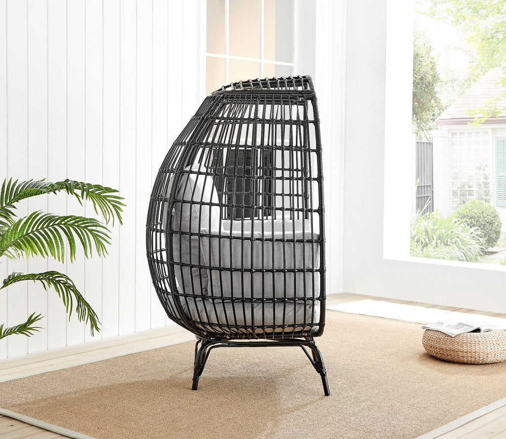 Black Rattan & Grey Garden Egg Chair Seat