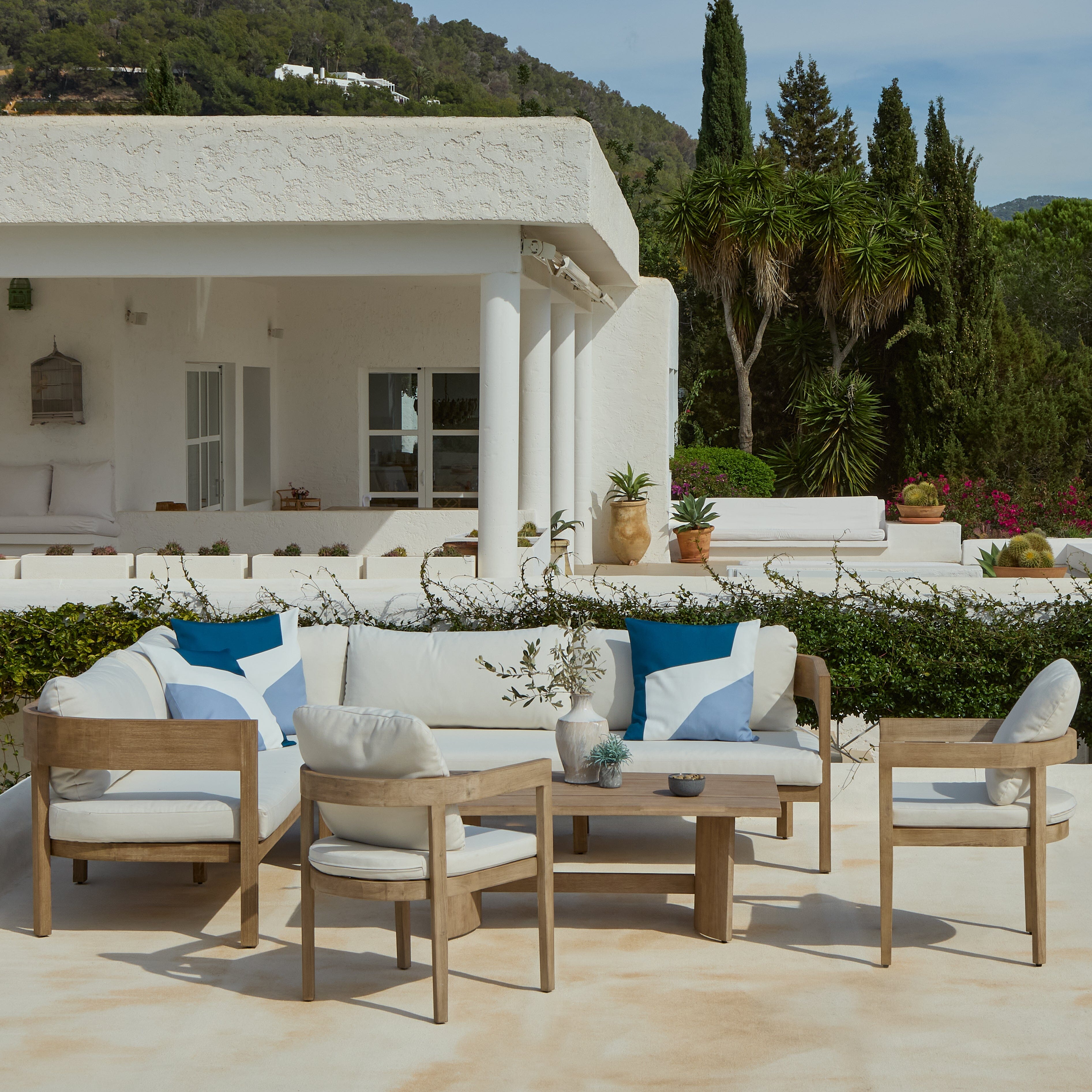 Imani 8 Seater Wooden Garden Corner Sofa Set with Coffee Table & 2 Imani Dining Chairs