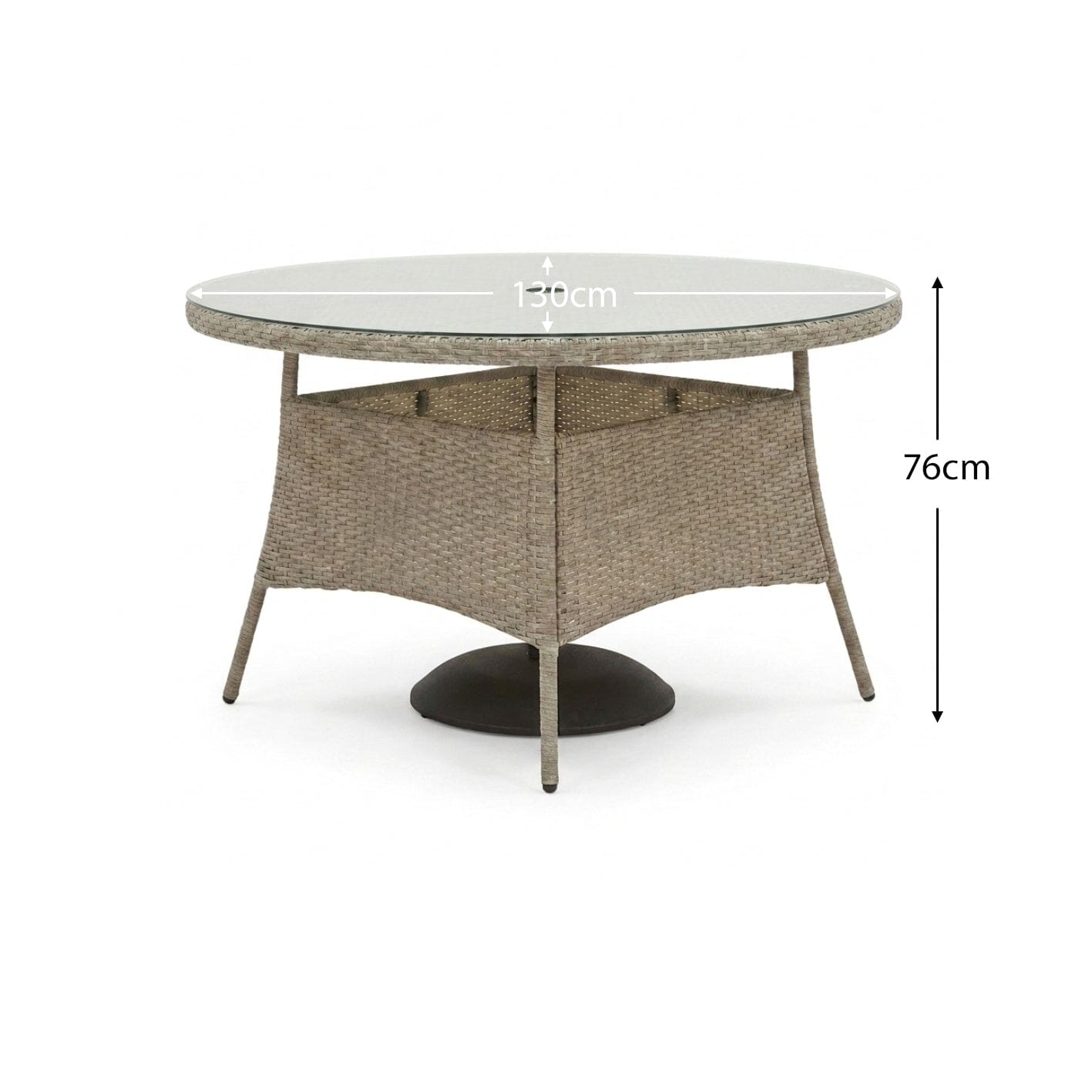 Kemble 6 Seater Round Rattan Garden Dining Table - Light Grey with Clear Glass Top