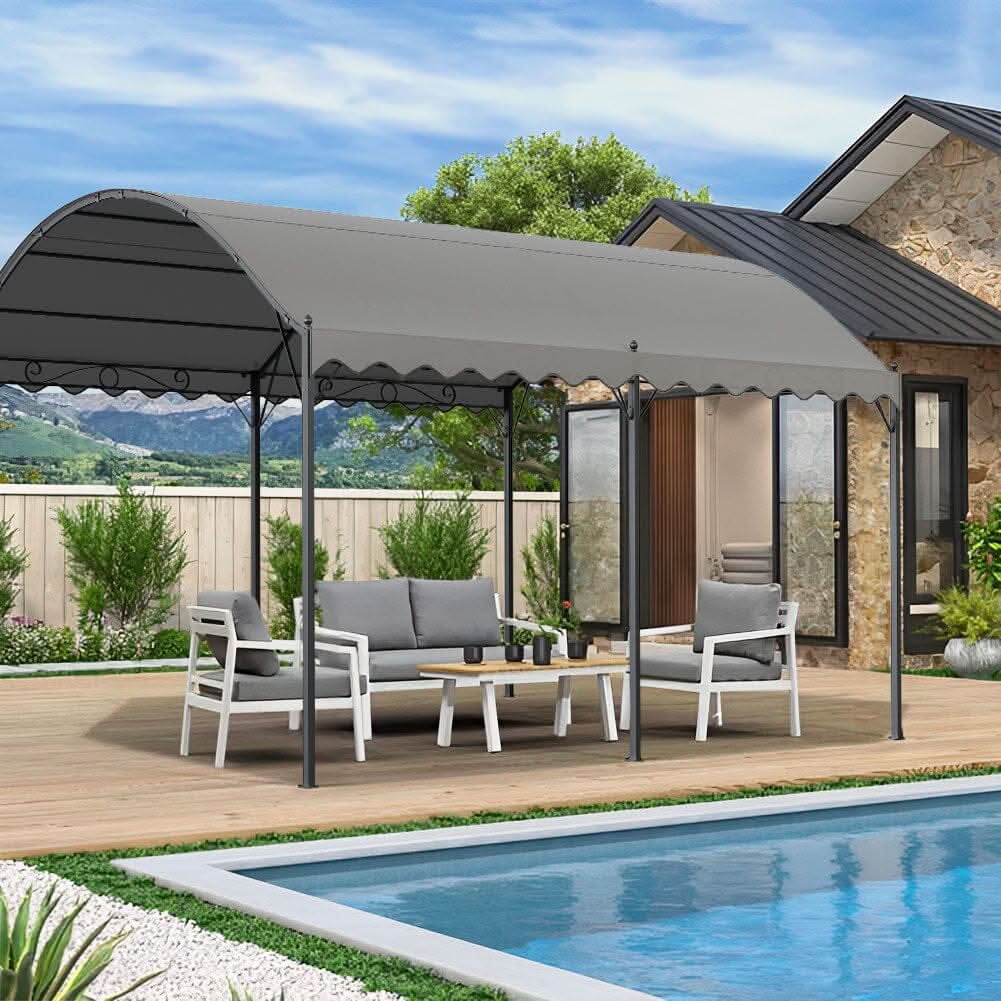 9ft Metal Arched Pergola with Shade Dark Grey