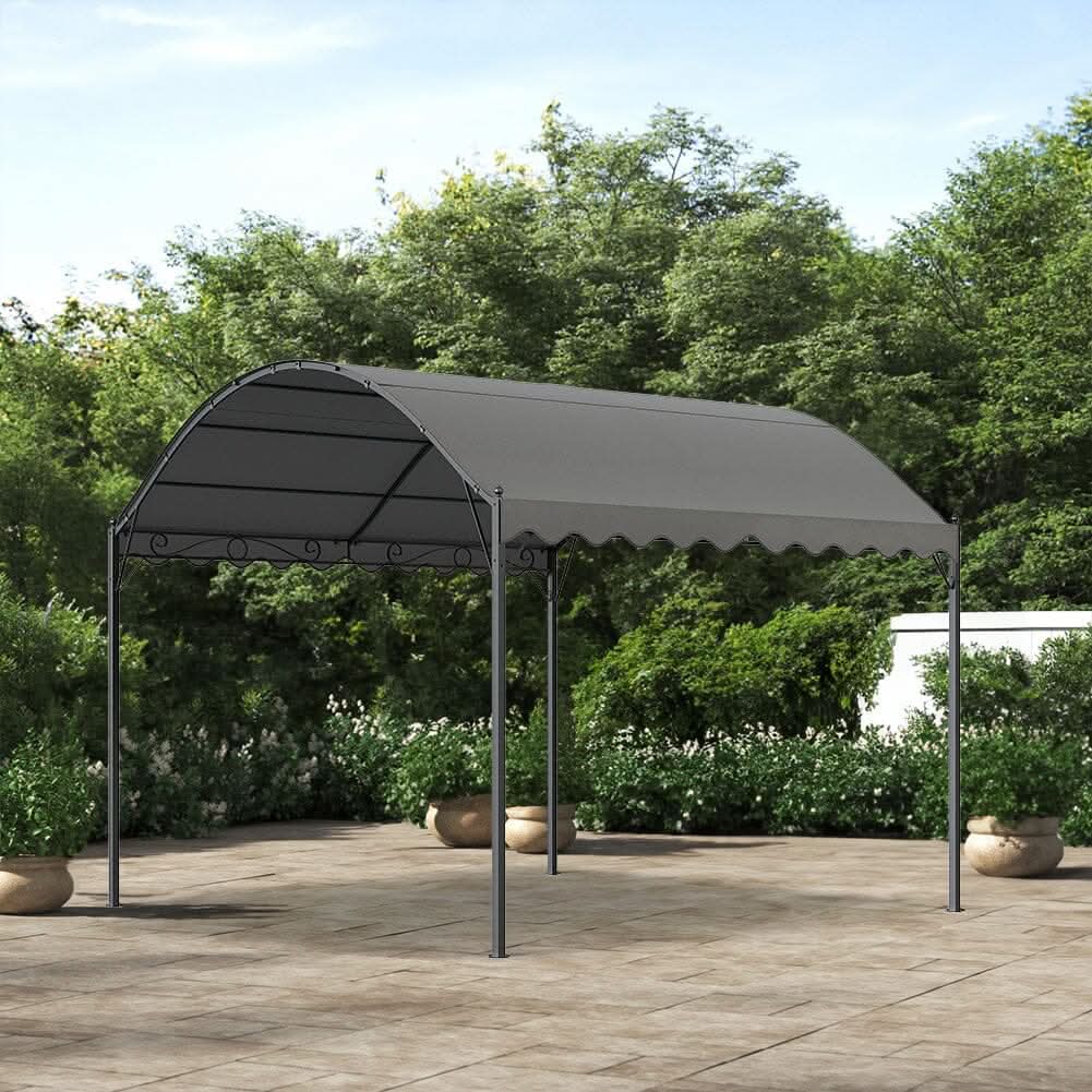 9ft Metal Arched Pergola with Shade Outdoor Dark Grey