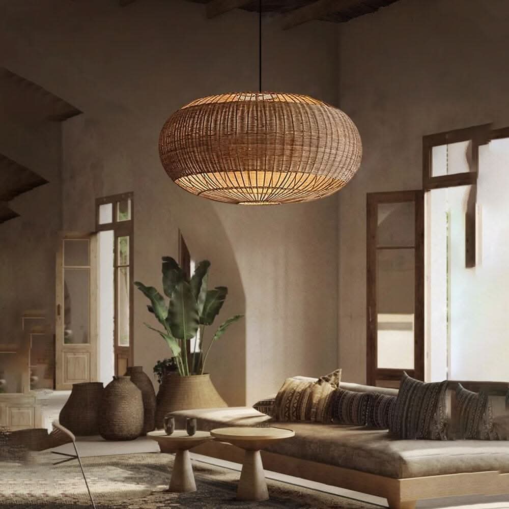 Lightsin Handcrafted Split Rattan Basket Pendant Light for Dining Room, Living Room