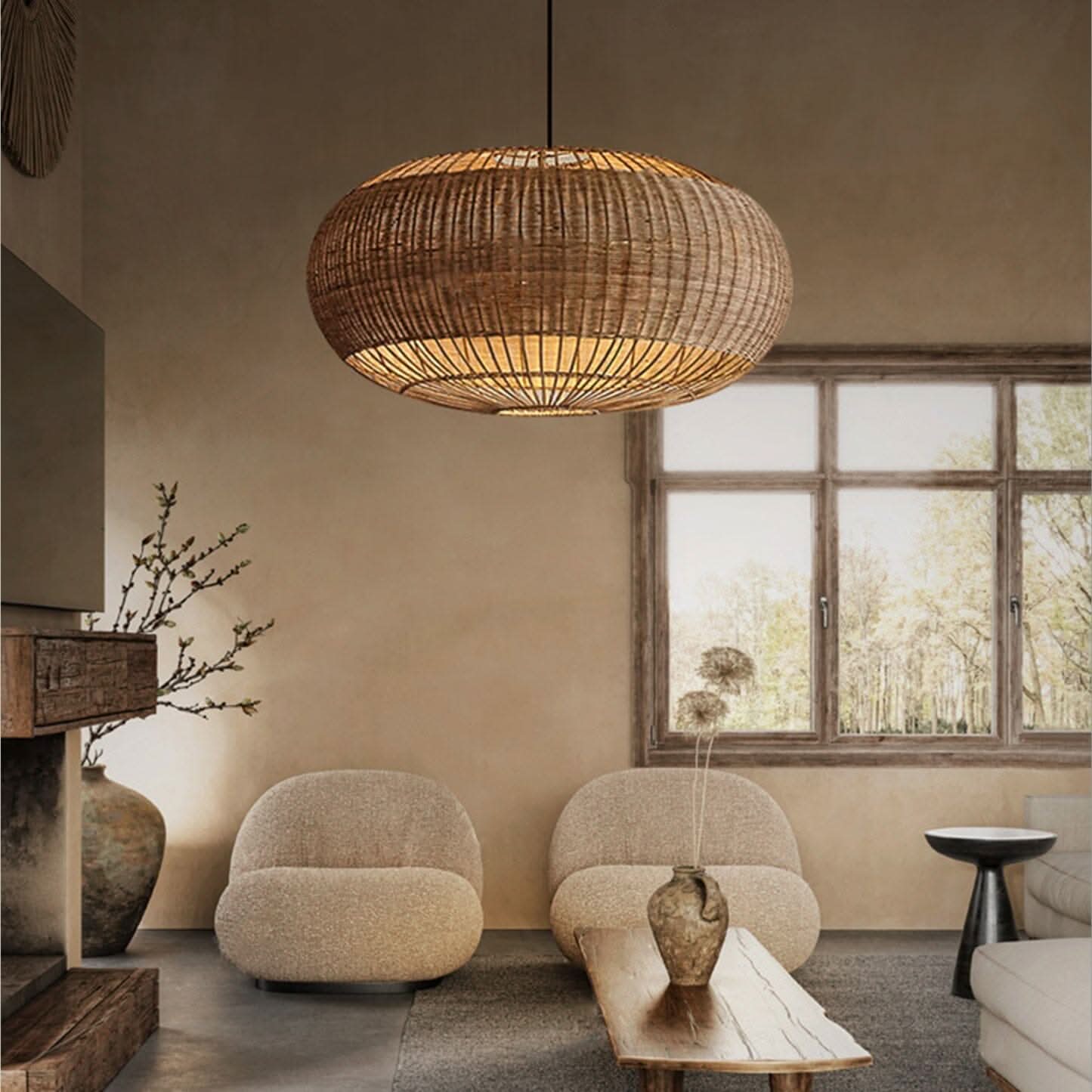 Lightsin Handcrafted Split Rattan Basket Pendant Light for Dining Room, Living Room