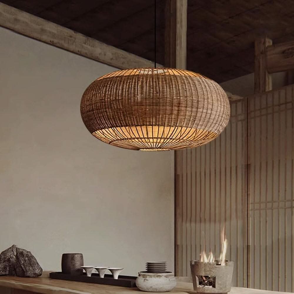 Lightsin Handcrafted Split Rattan Basket Pendant Light for Dining Room, Living Room