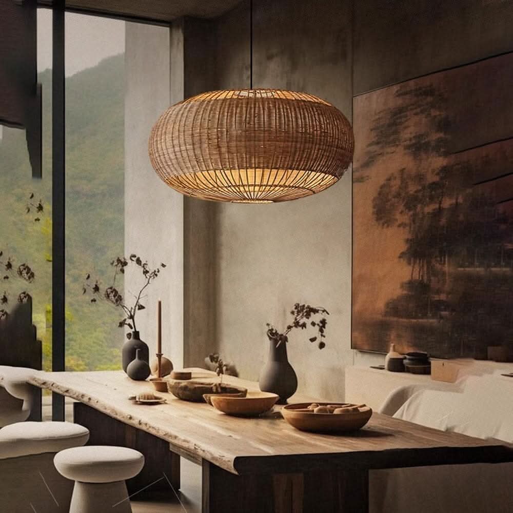 Lightsin Handcrafted Split Rattan Basket Pendant Light for Dining Room, Living Room