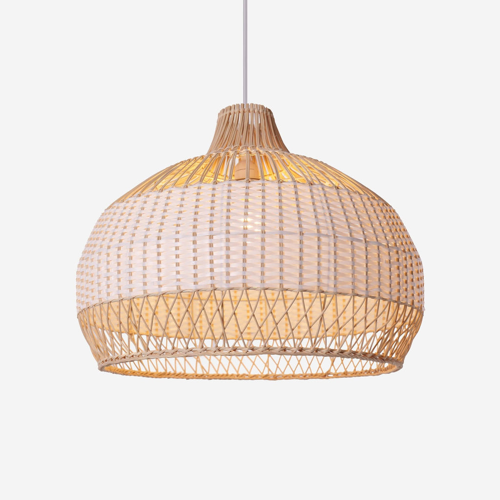 Dewlight-Handwoven Half White Rattan Pendant Light | Kitchen Island Pendant Lamp