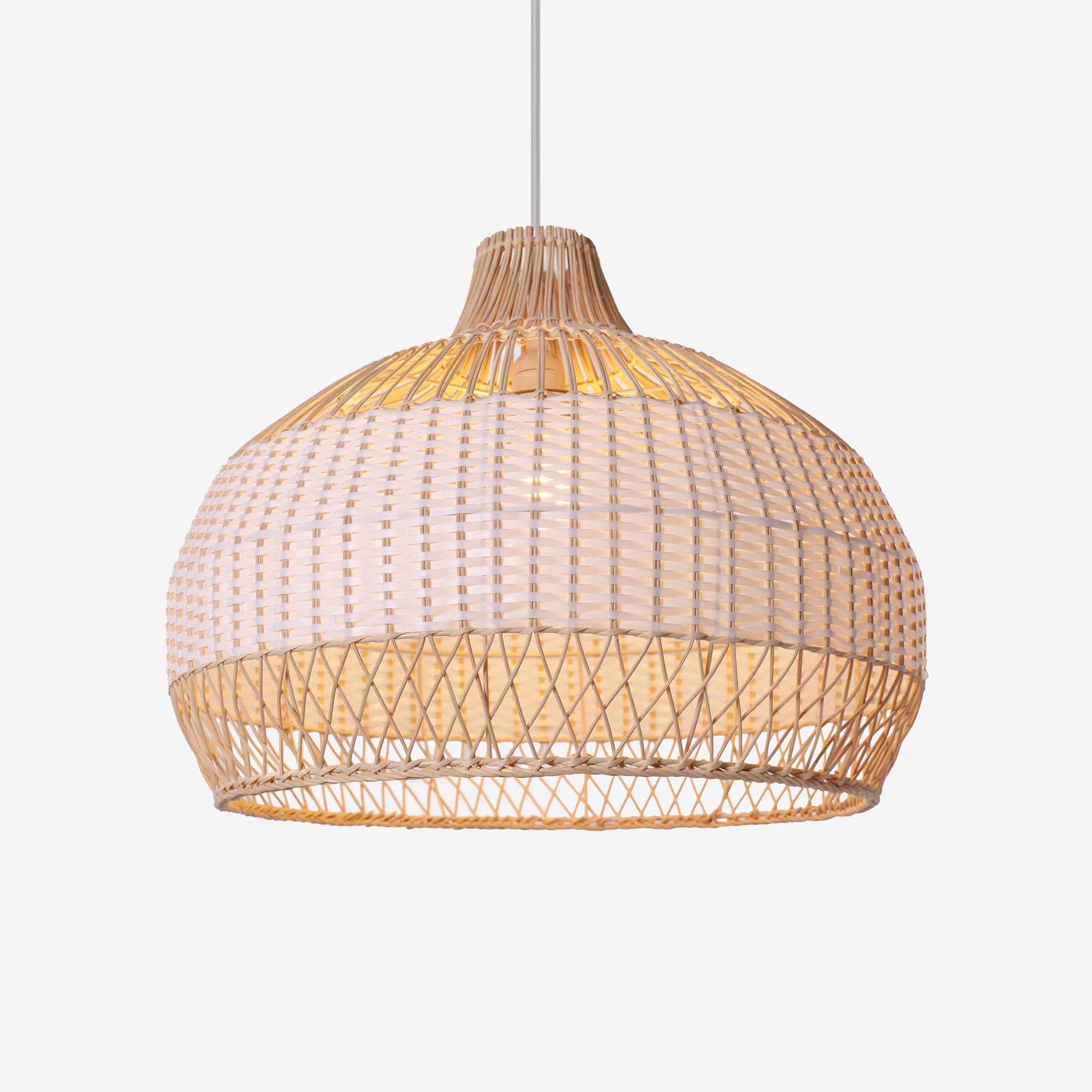 Dewlight-Handwoven Half White Rattan Pendant Light | Kitchen Island Pendant Lamp