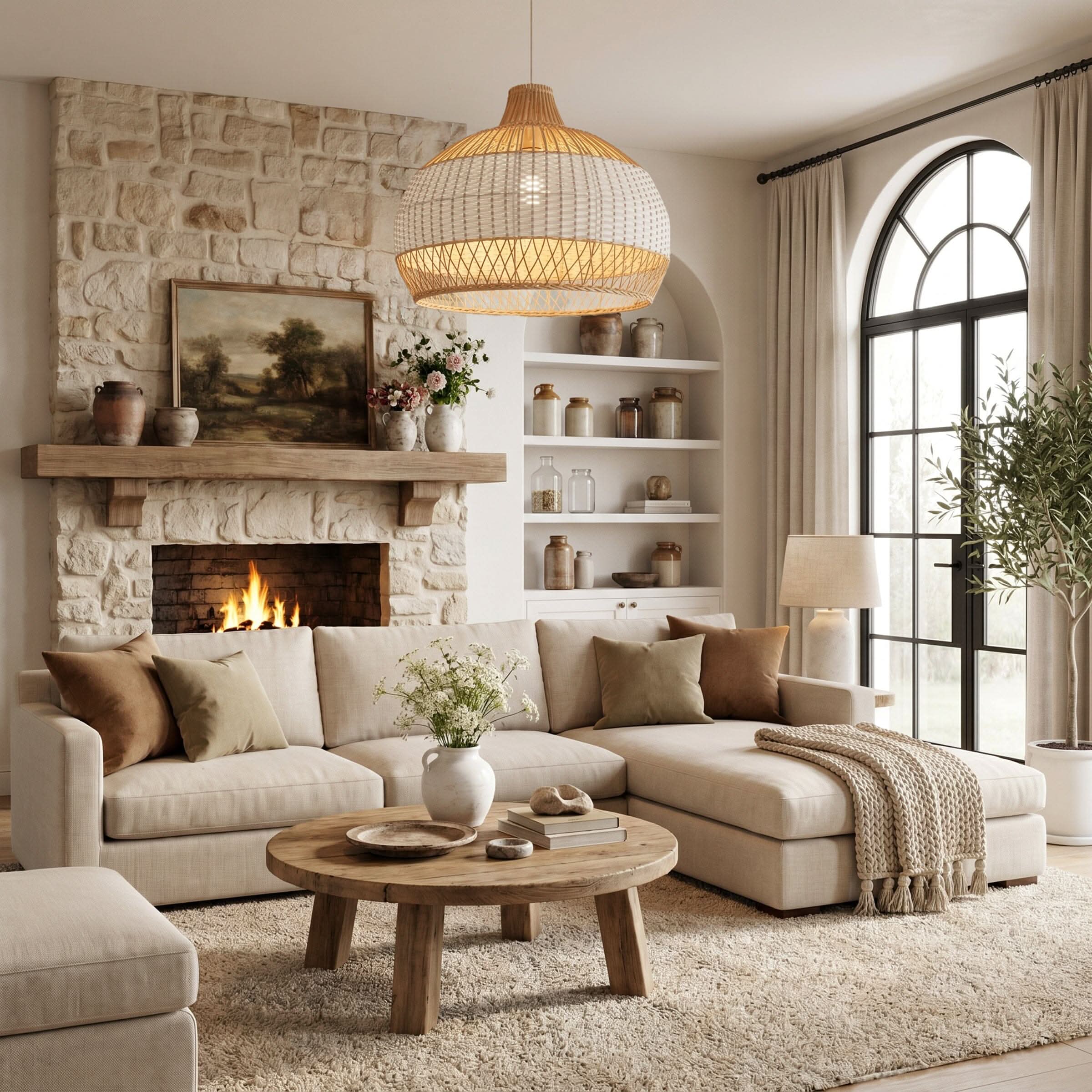 Dewlight-Handwoven Half White Rattan Pendant Light | Kitchen Island Pendant Lamp