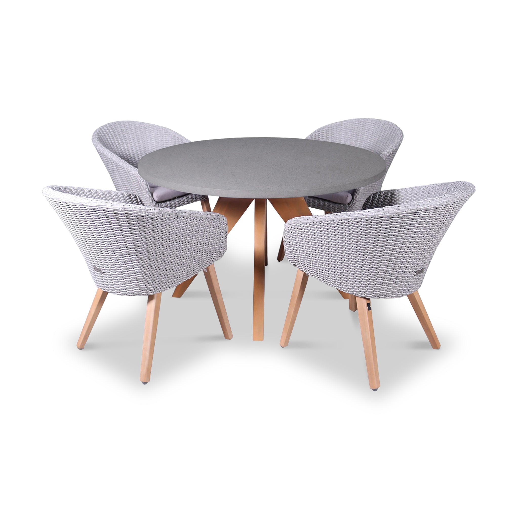 Luna 4 Seater Round Concrete Dining Set with Sol Rattan Dining Chairs