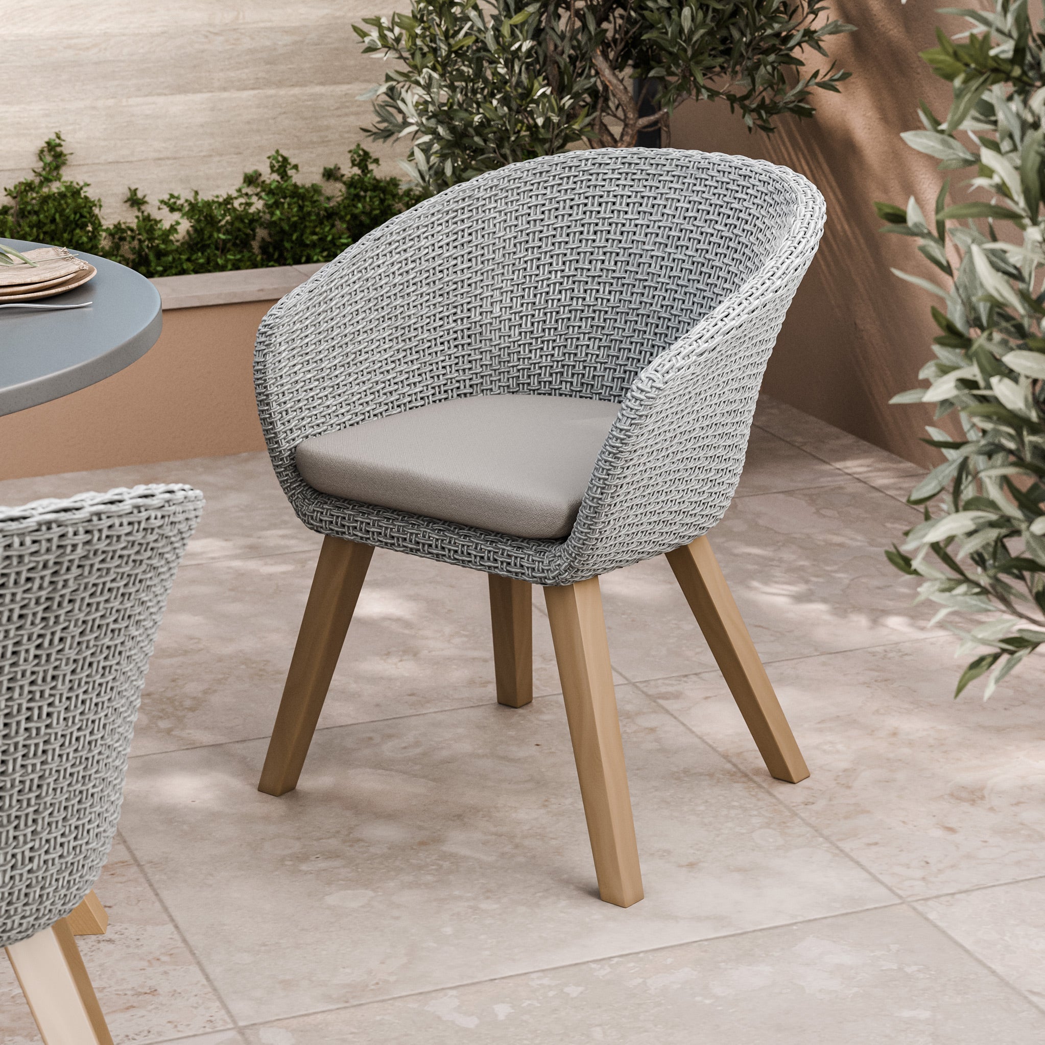 Luna 4 Seater Round Concrete Dining Set with Sol Rattan Dining Chairs