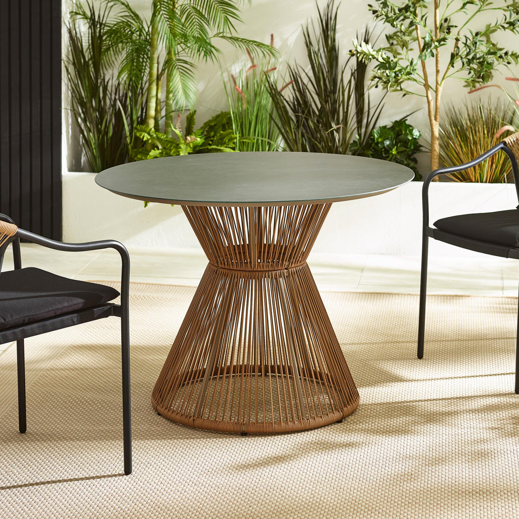 Lanai Beige Rattan & Black 4 Seat Round Garden Dining Table