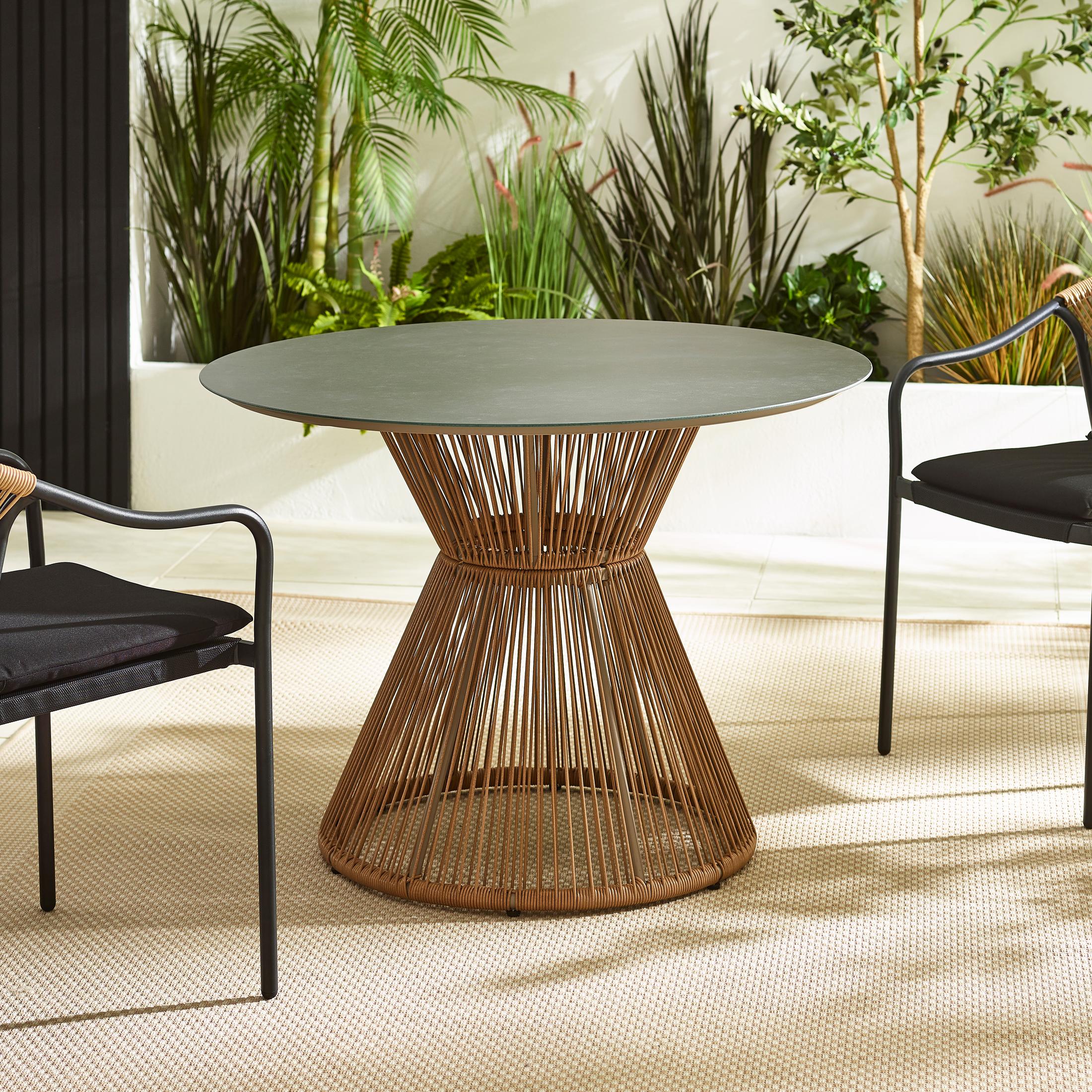 Lanai Beige Rattan & Black 4 Seat Round Garden Dining Table