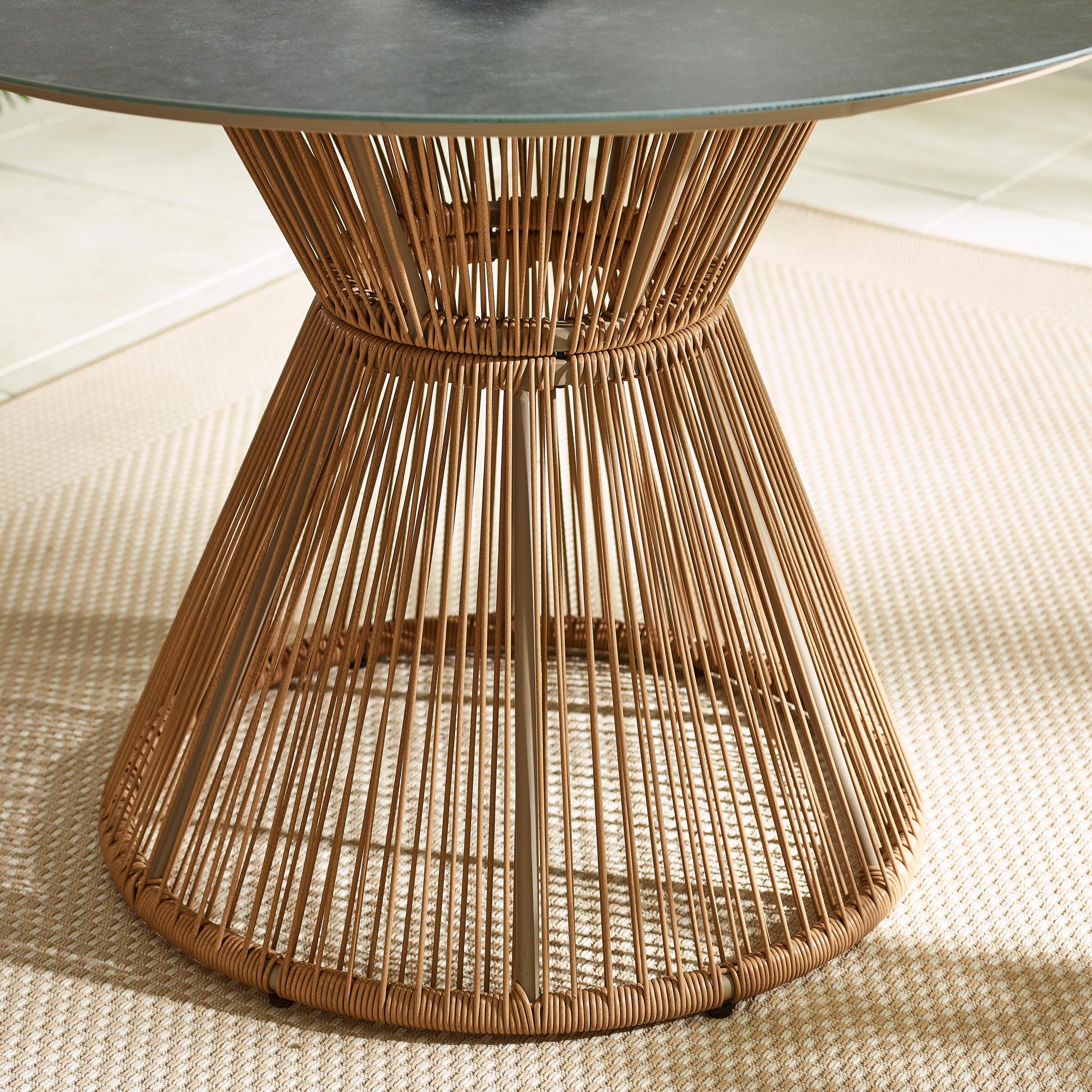 Lanai Beige Rattan & Black 4 Seat Round Garden Dining Table