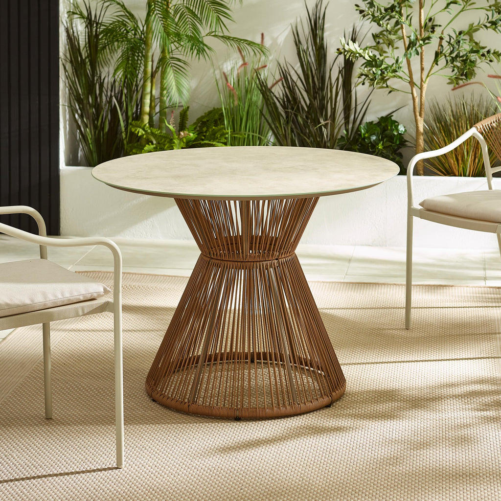 Lanai Beige Rattan & Cream 4 Seat Round Garden Dining Table