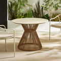 Lanai Beige Rattan & Cream 4 Seat Round Garden Dining Table