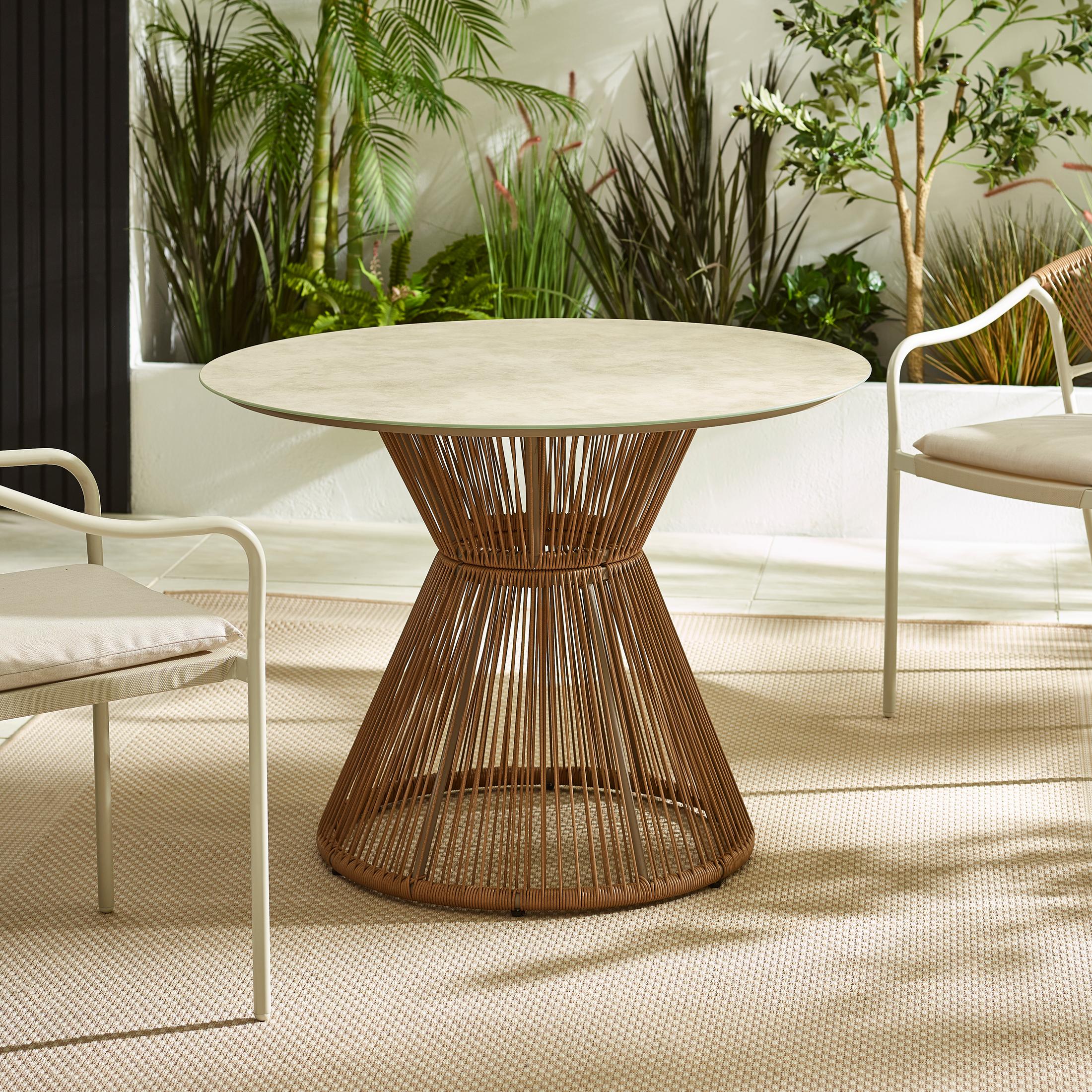 Lanai Beige Rattan & Cream 4 Seat Round Garden Dining Table