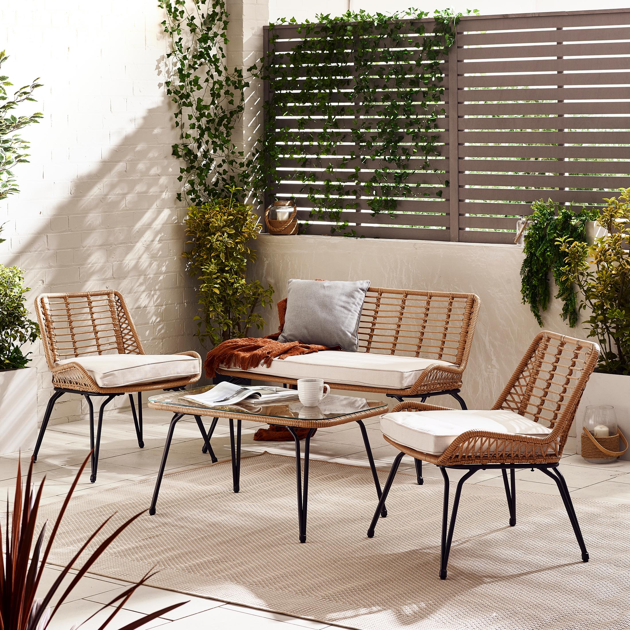 Lisbon Beige Rattan 4 Seat Garden Sofa & Chairs Set