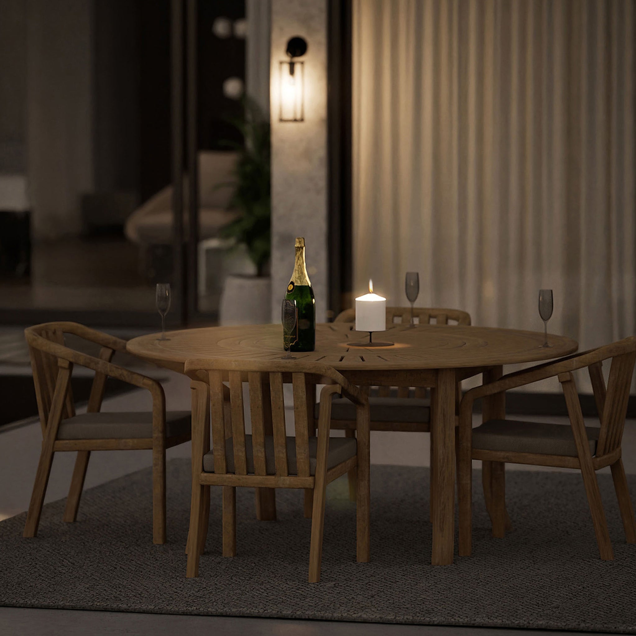 Maris 4 Seater Round Dining Table Set with Riven Chairs