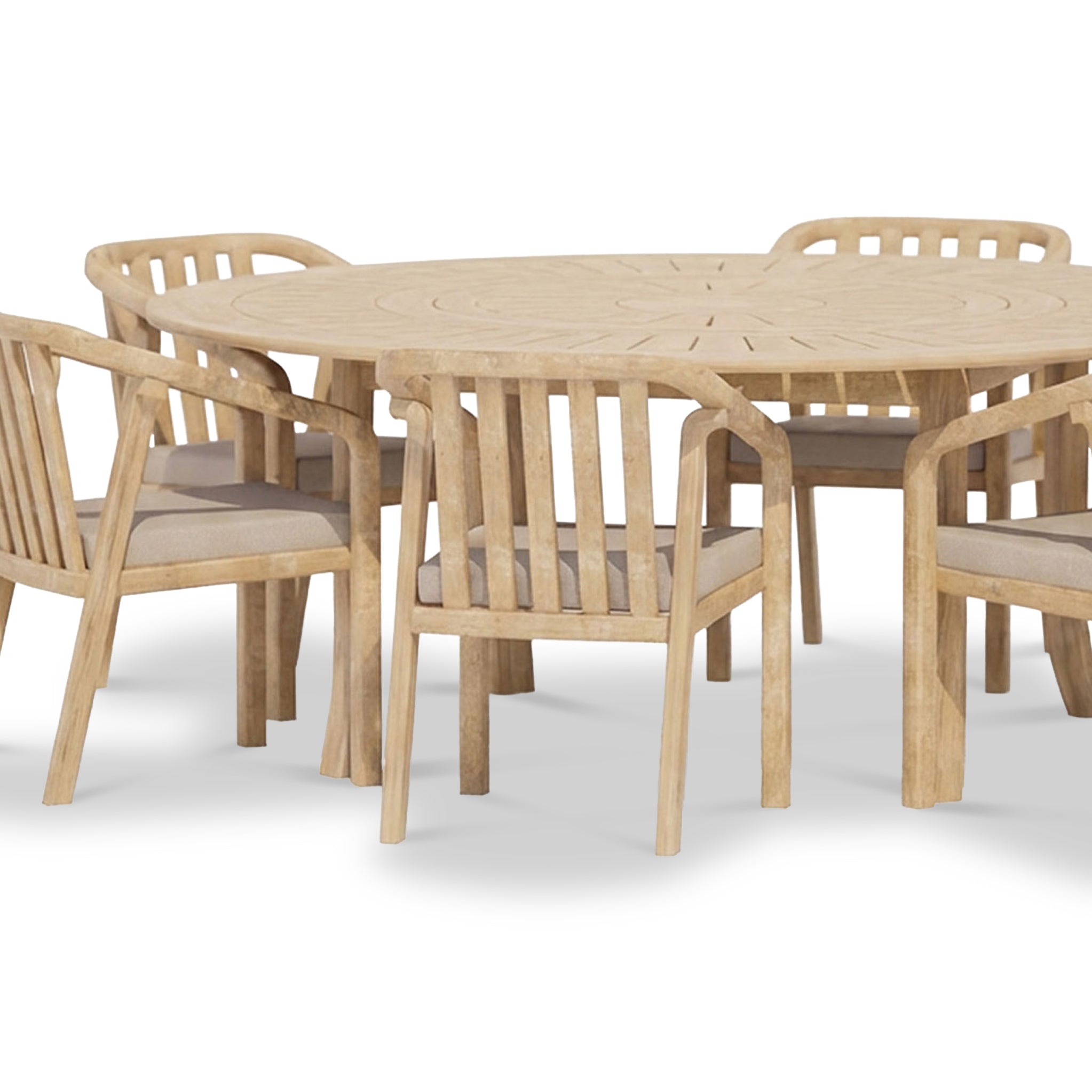 Maris 6 Seater Round Dining Table Set with Riven Chairs