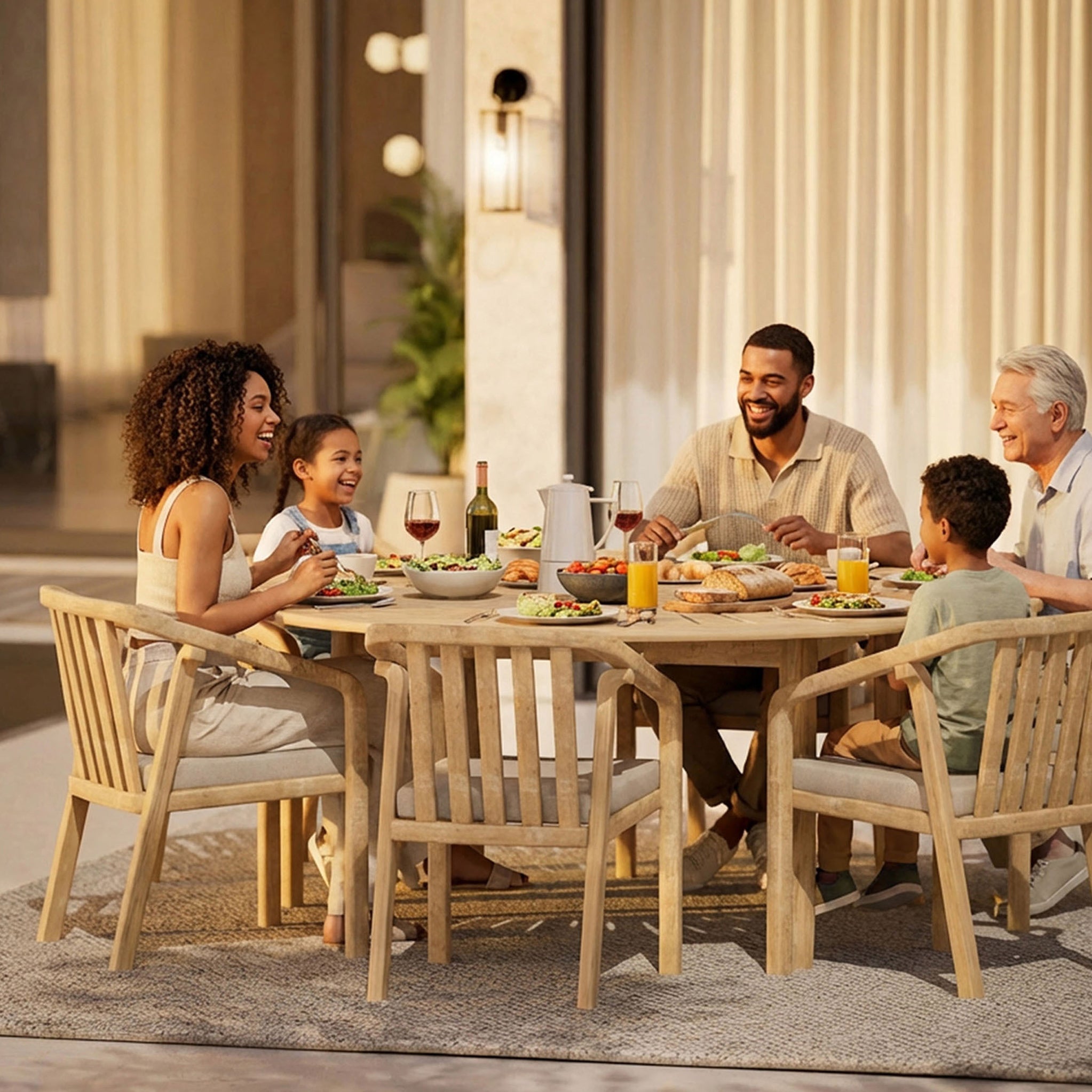 Maris 6 Seater Round Dining Table Set with Riven Chairs