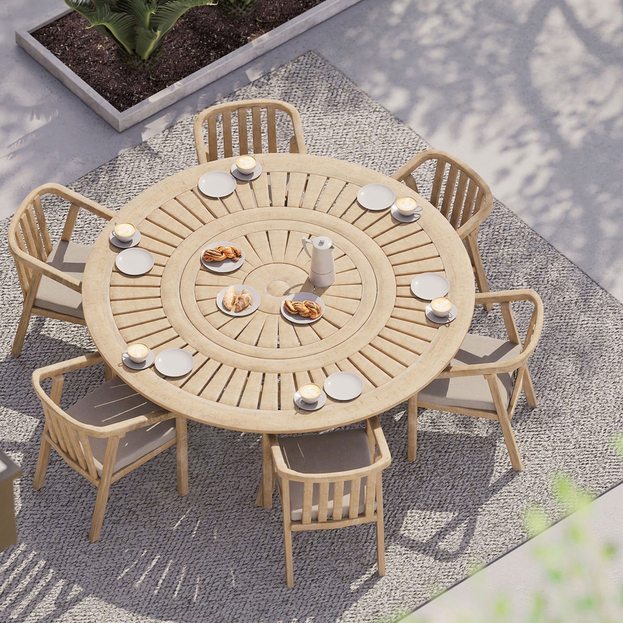 Maris 6 Seater Round Dining Table Set with Riven Chairs