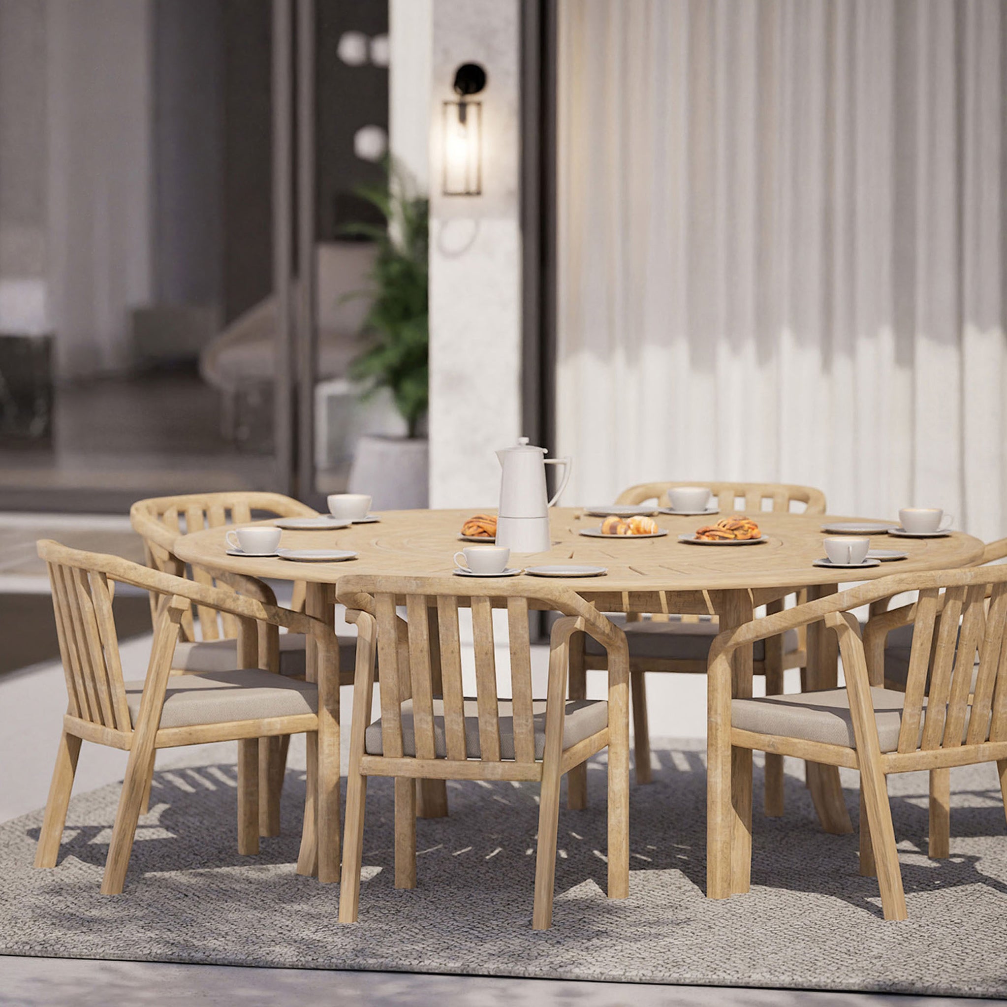 Maris 6 Seater Round Dining Table Set with Riven Chairs