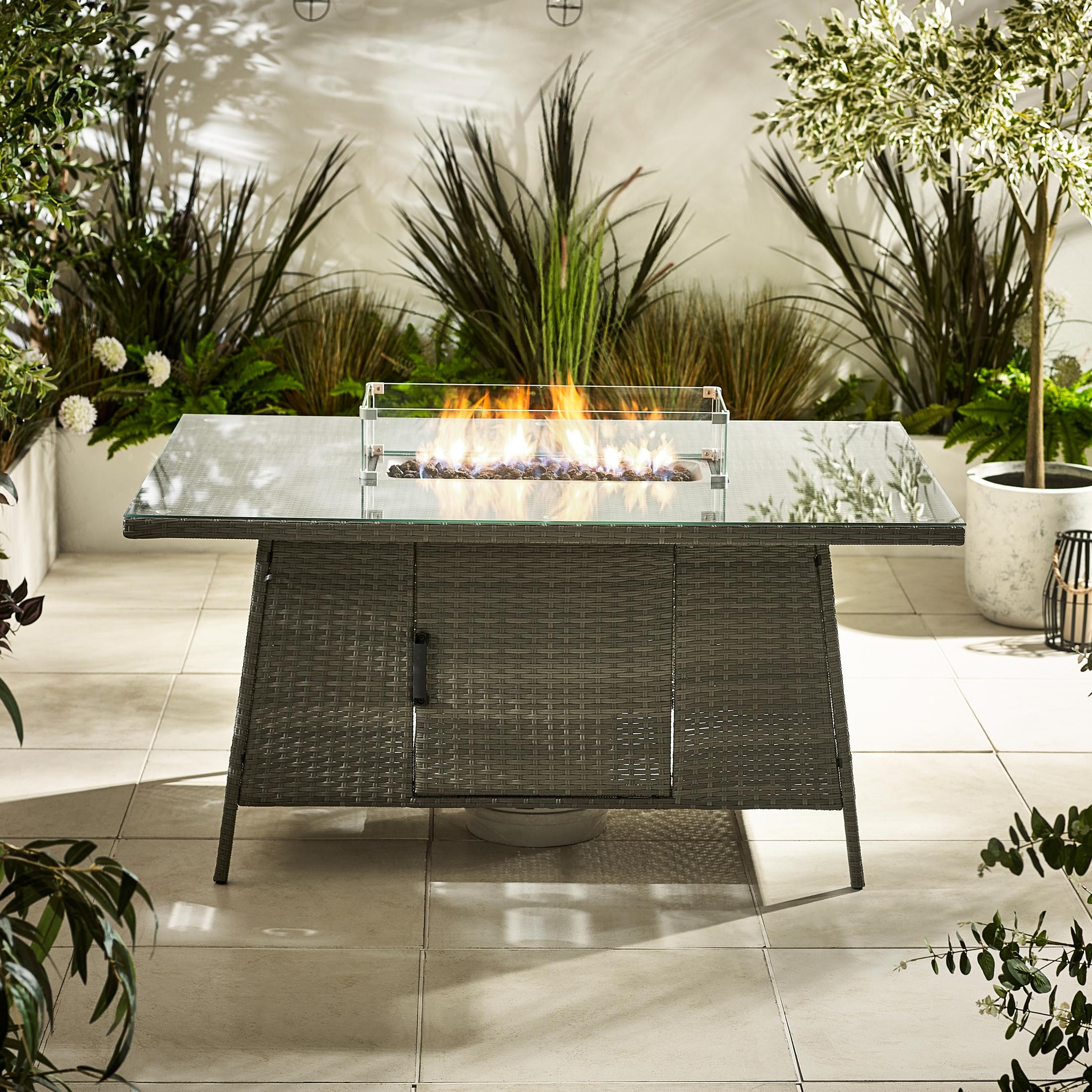 Marbella Grey Rattan 6 Seat Garden Dining Table with Firepit