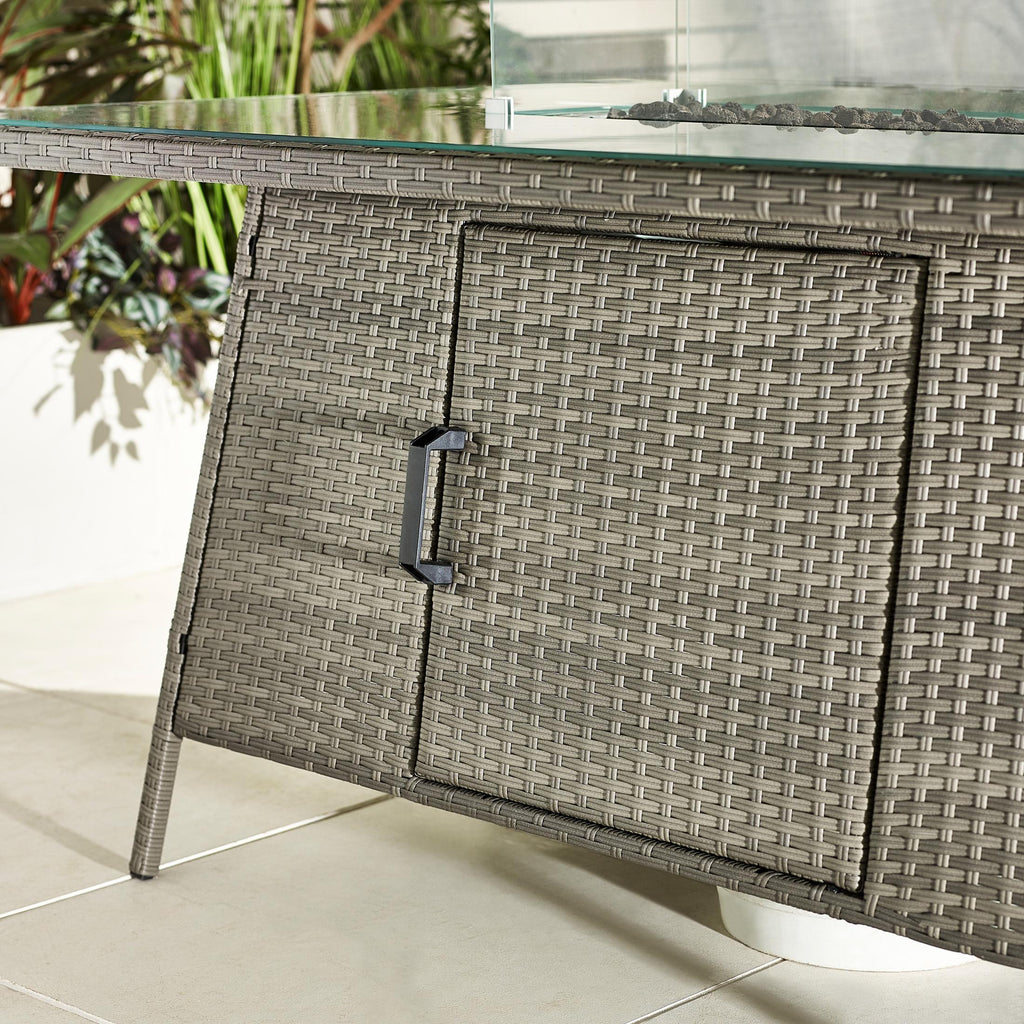 Marbella Grey Rattan 6 Seat Garden Dining Table with Firepit