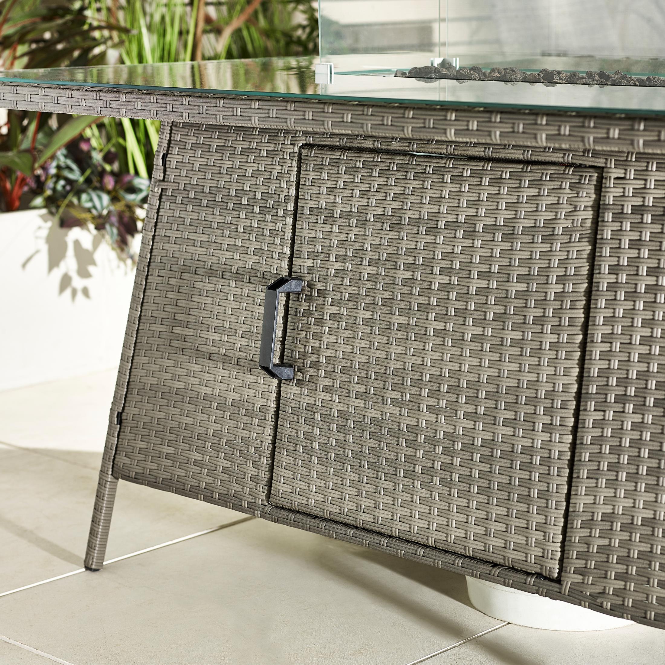 Marbella Grey Rattan 6 Seat Garden Dining Table with Firepit