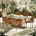Marbella 6 Seat Beige Rattan Firepit Table Garden Dining Set