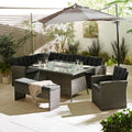 Marbella Grey Rattan 9 Seat Sofa Garden Dining Set with Firepit Table