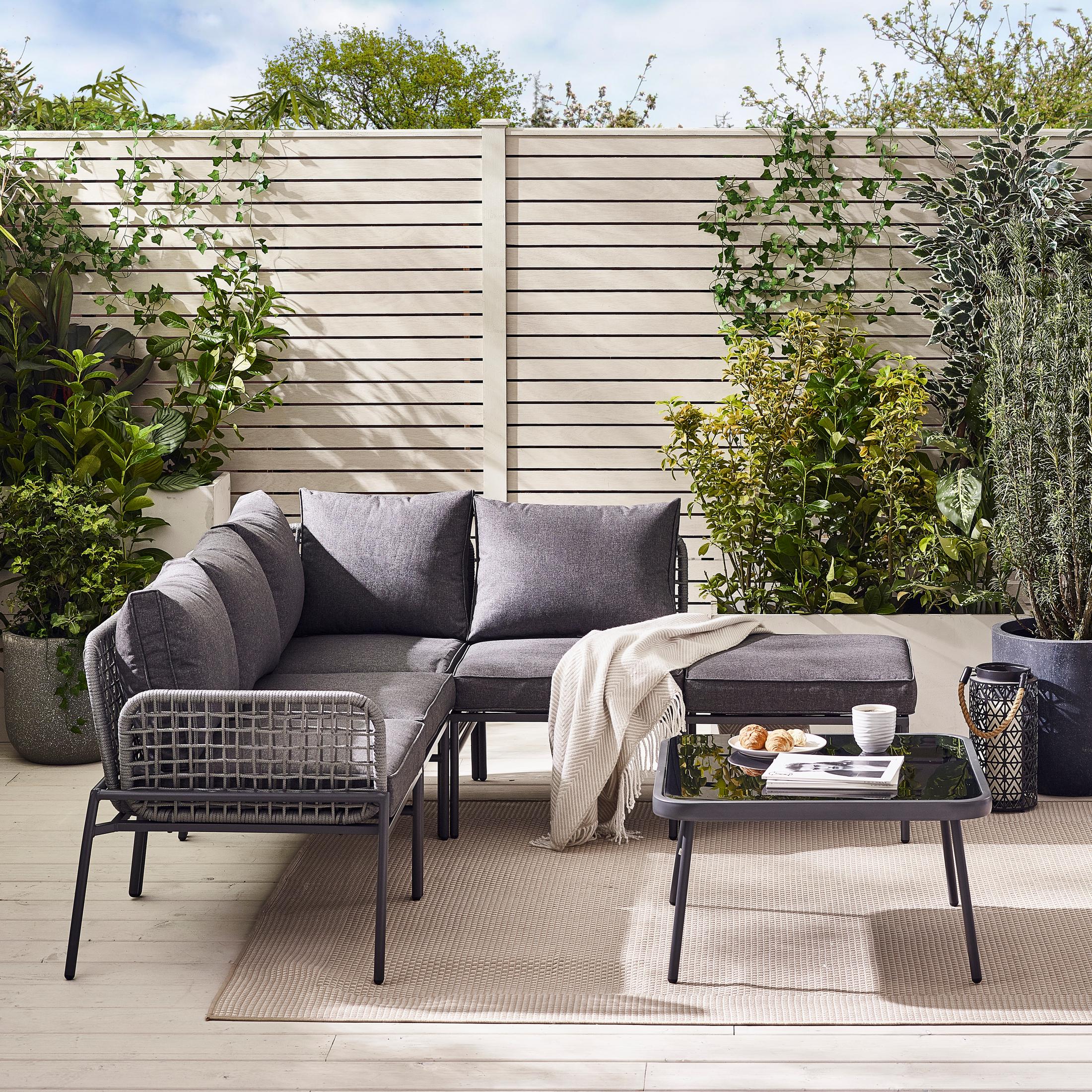 Maldives Grey Rattan & Grey 5 Seat Garden Sofa Set